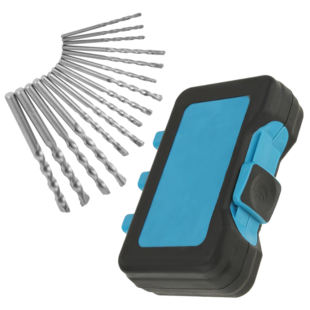 15-teiliges Set Mit 3-10 Mm Hartmetall-steinbohrern Für Beton, Ziegel Und Fliesen, Verpackt In Einer Blauen Kunststoffbox