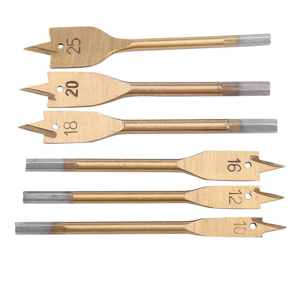 6-teiliges Set Flachbohrer Aus Hochkohlenstoffhaltigem Stahl Für Die Holzbearbeitung, 10–25 Mm