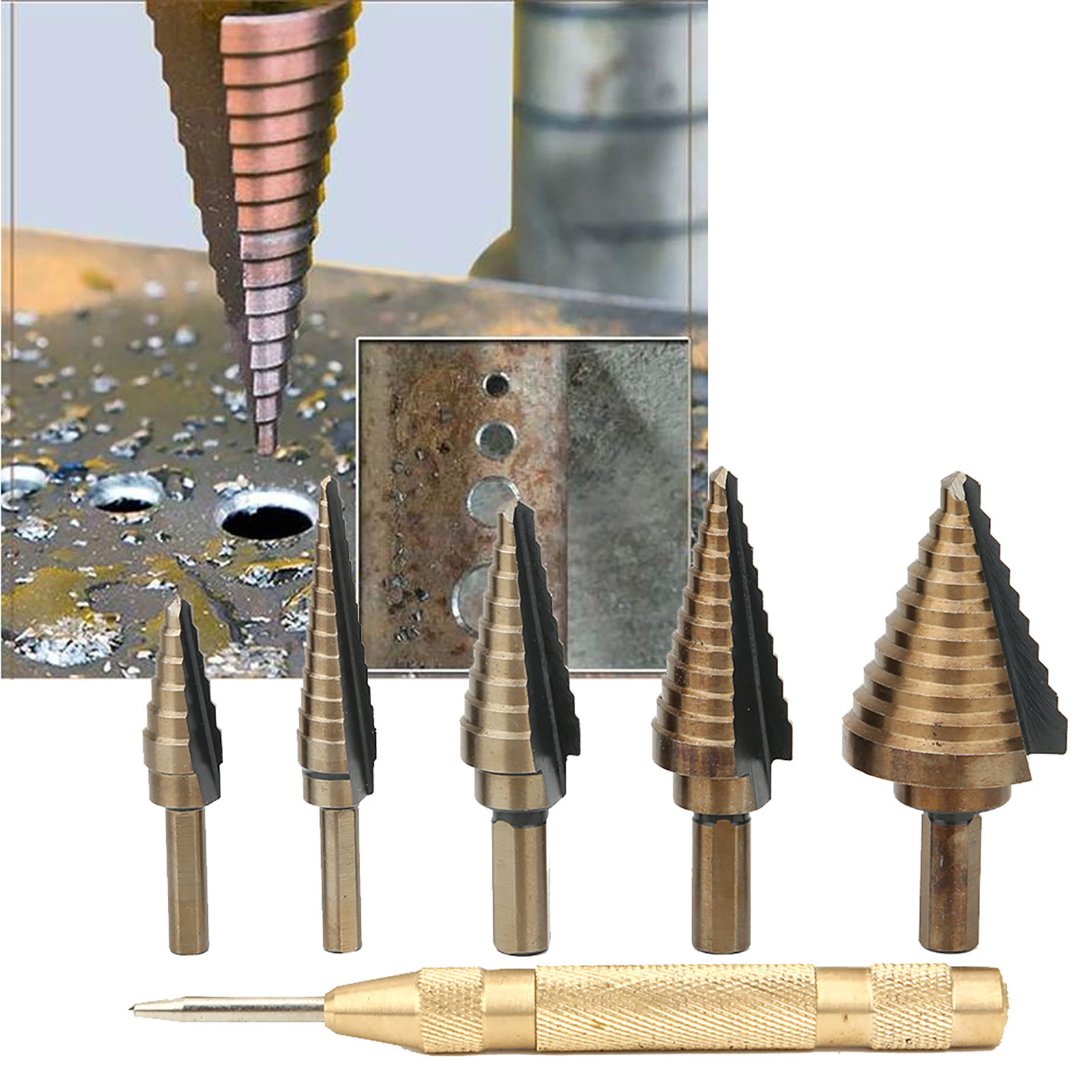 5-teiliges Set Hss-kegelbohrer Mit Zentrierstift