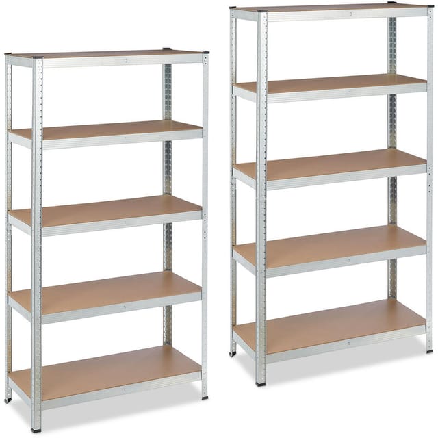 2 x Schwerlastregal verzinkt, Traglast 875 kg, 180 x 90 x 40 cm, 5 Böden, zum Stecken, Stahl, Lagerregal Keller, silber