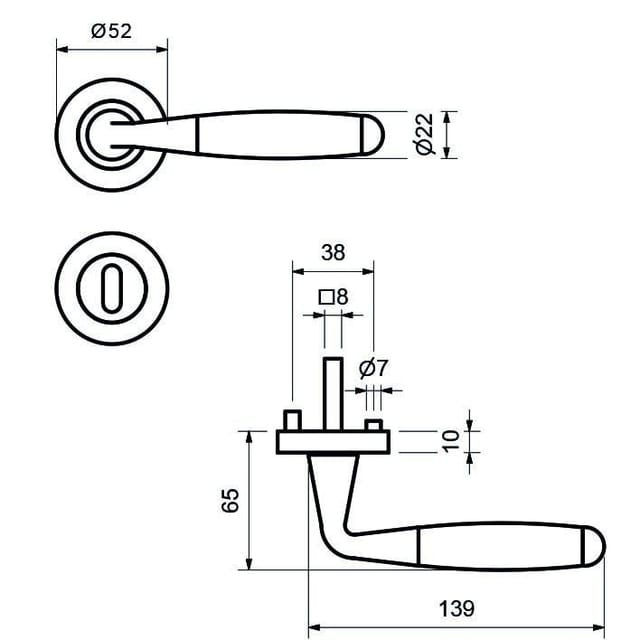 Alpertec - BB-Rosettengarnitur Solid 8 Edelstahl silber rund Beschläge