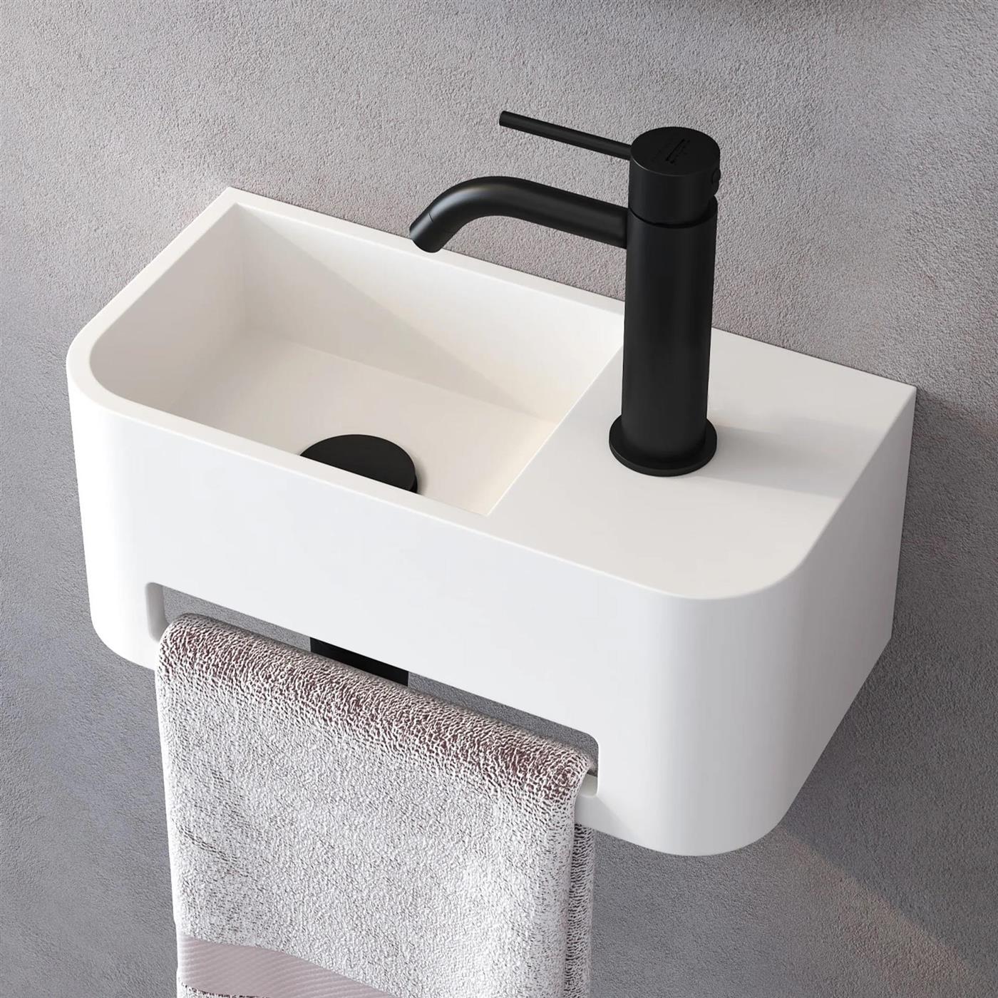 Kronenbach Stone Handwaschbecken 38 X 19 Cm Becken Links Mit Hahnlochbohrung, Mit Handtuchhalterung