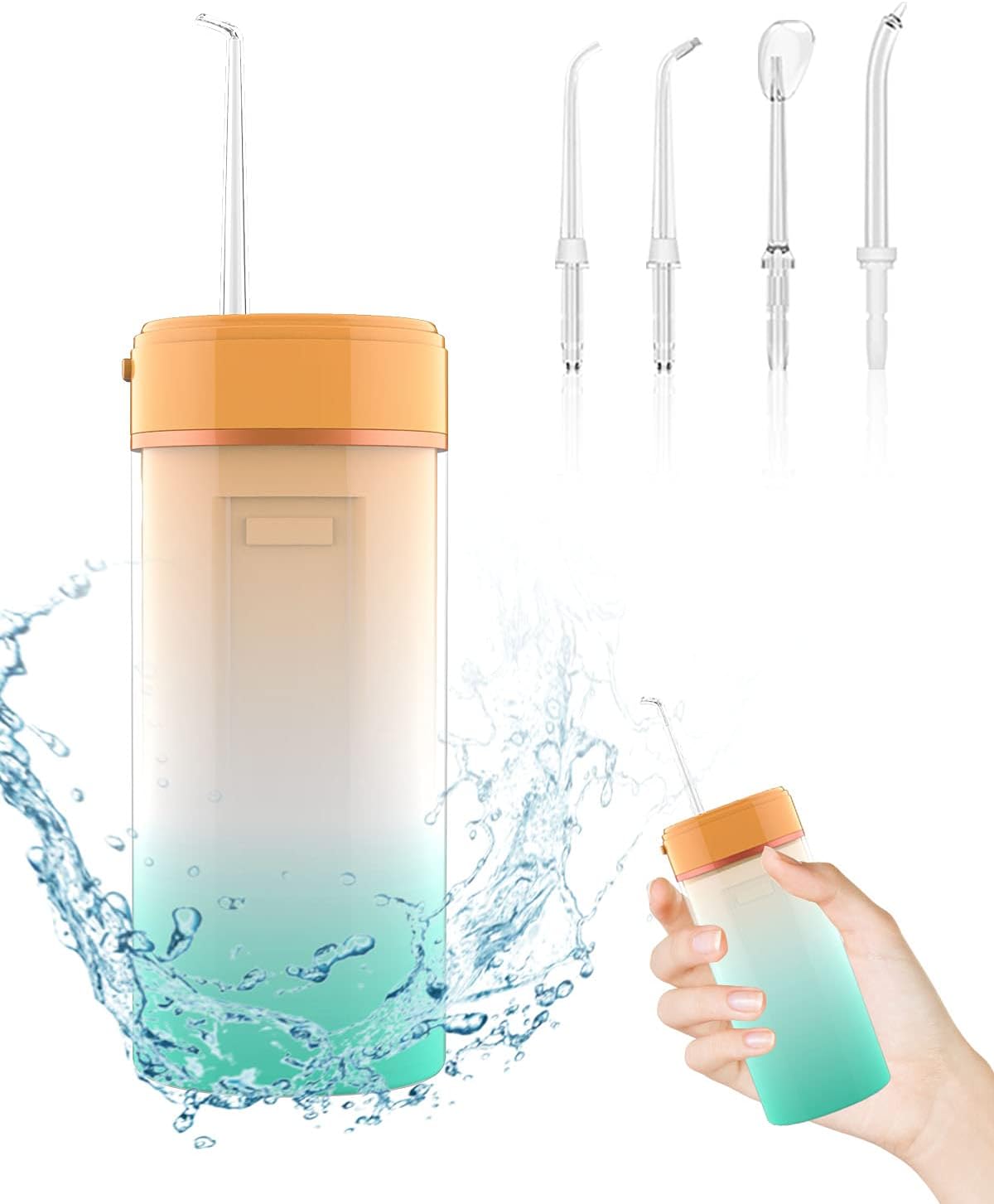 Tragbare Munddusche, Kabellose Munddusche Mit 4 Strahldüsen, Ipx6 Wasserdicht, 4 Modi (weich/stark/puls/punktwirkung), 160 Ml Wassertank (orange)