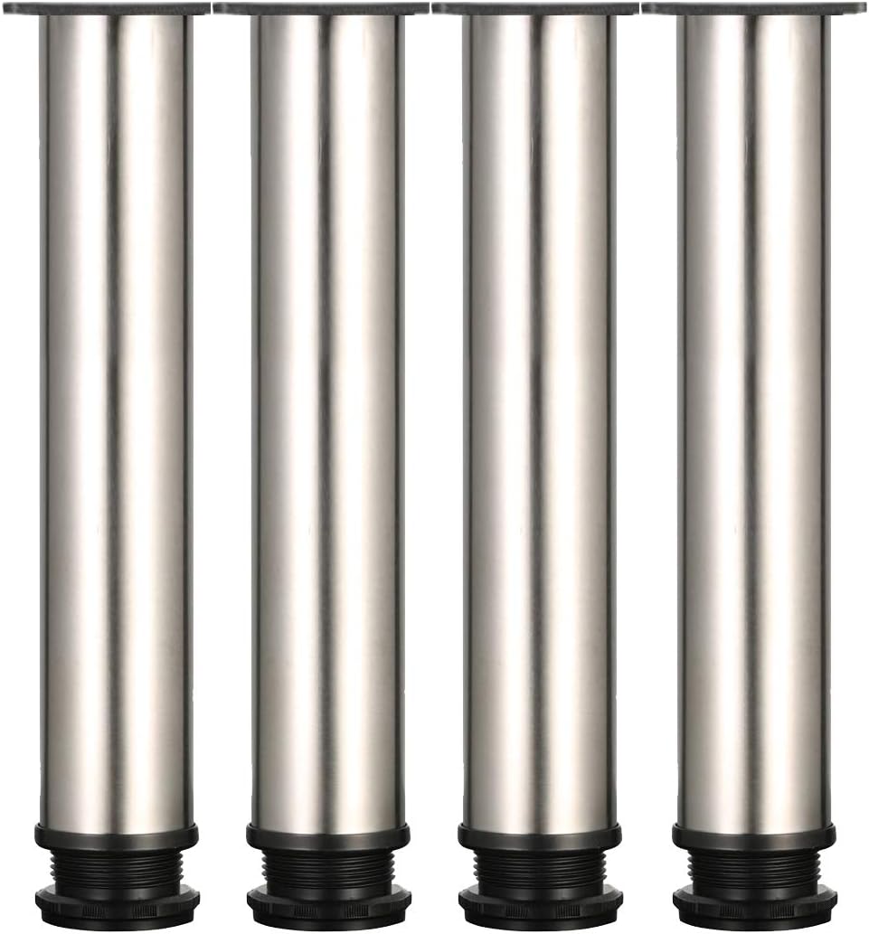4 Verstellbare Beine 300 Mm Höhe Verdicken Schrankbeine Tischbeine Möbelbeine, Gebürsteter Edelstahl, Verstellbare Höhe 0–15 Mm Werden Mit Edelstahlschrauben Geliefert