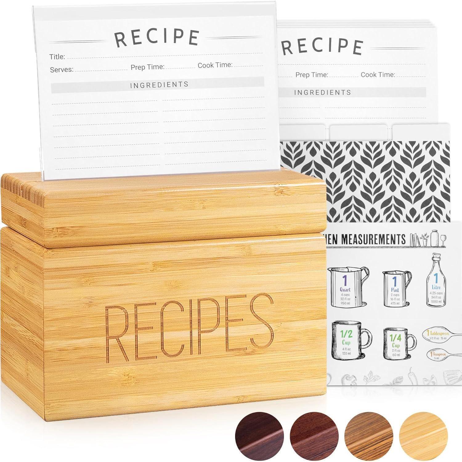 Holz Rezeptbox Mit Karten Und Trennwänden, 4x6 Zoll, Für 240 Karten