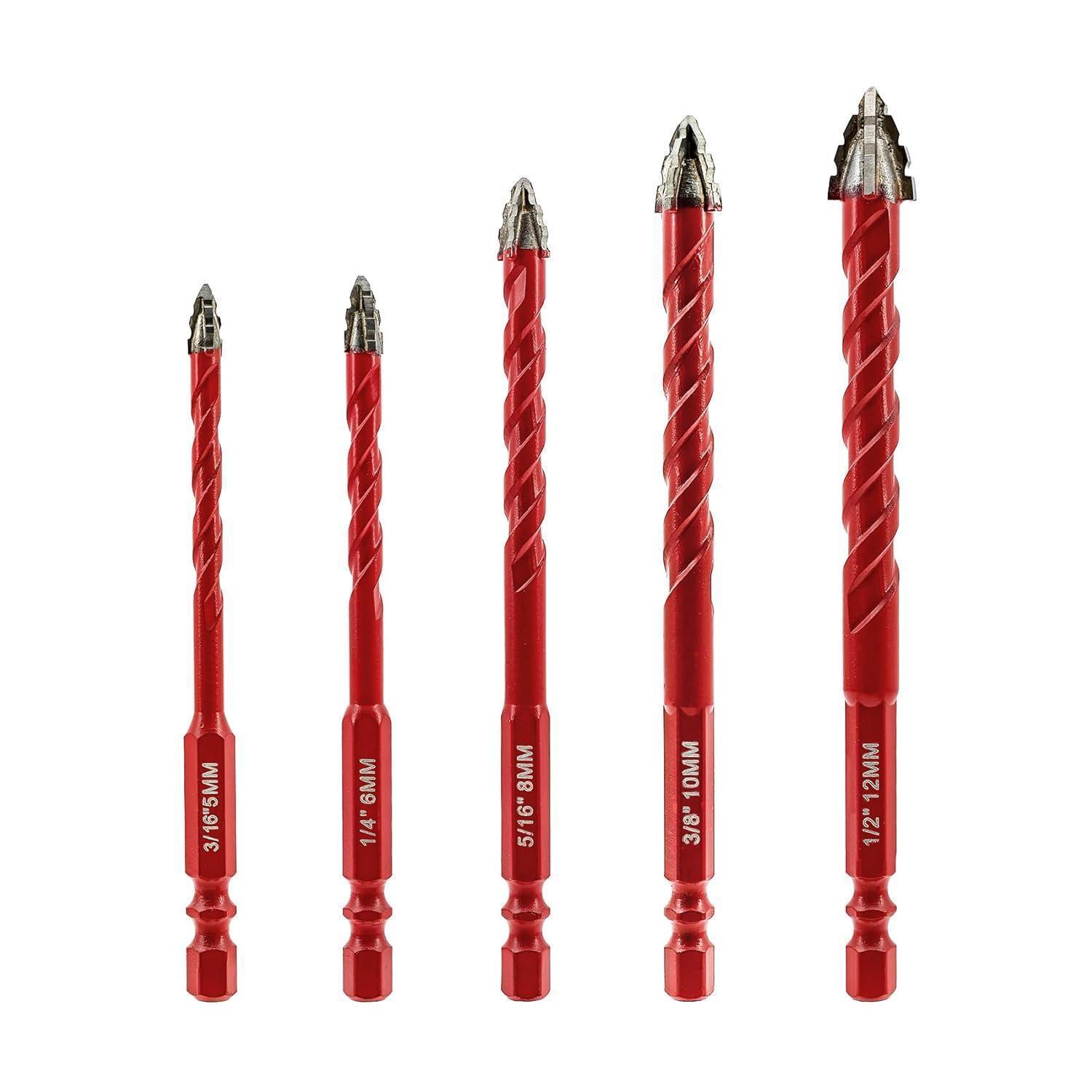 Exzenterbohrer Set 5 Stück 5-12mm Hartmetallbohrer Für Holz, Kunststoff, Fliesen, Beton