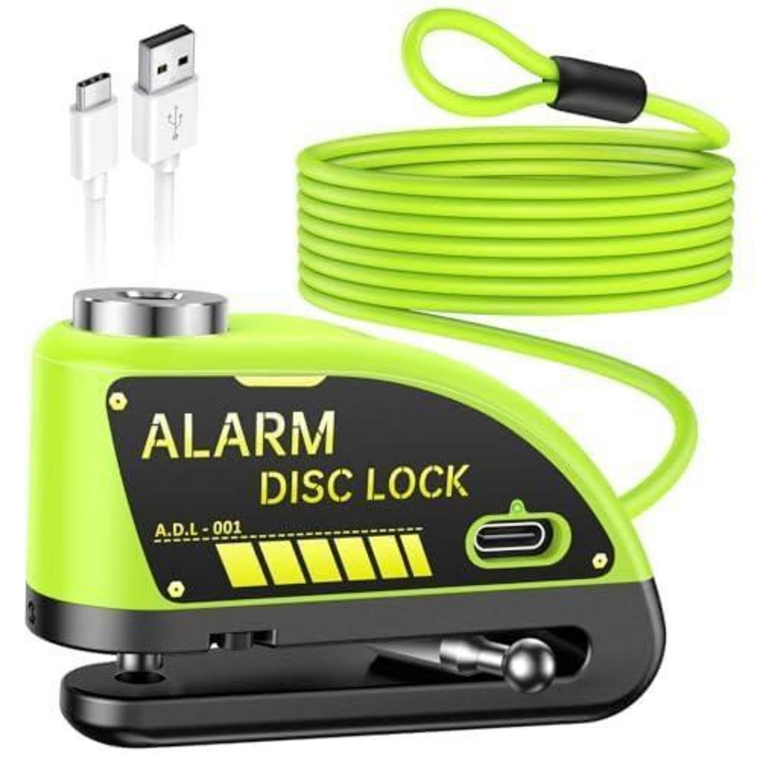 Motorrad Bremsscheibenschloss Mit 120db Alarm, Usb Wiederaufladbar, Inkl. Erinnerungskabel