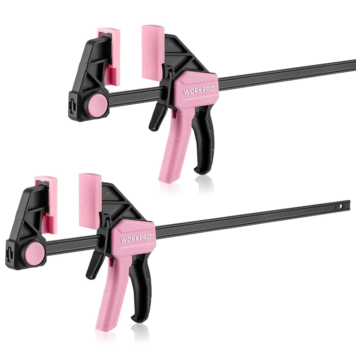 Einhandzwingen Set 2 Stück, Spannweite 300mm, 68kg Spannkraft, Rosa