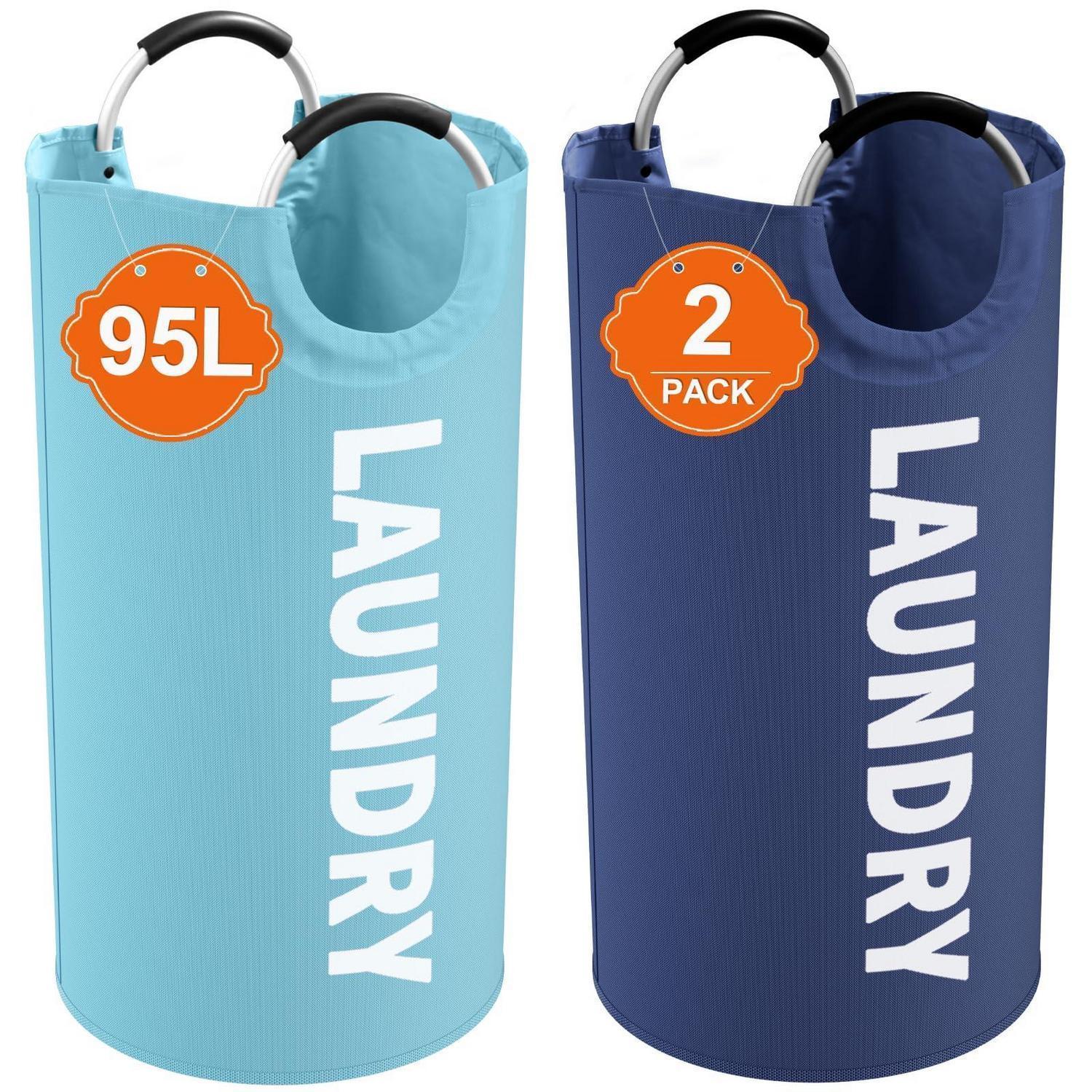 2er-set Wäschekorb 95l Faltbar Mit Griffen, Wasserdicht, Blau/dunkelblau