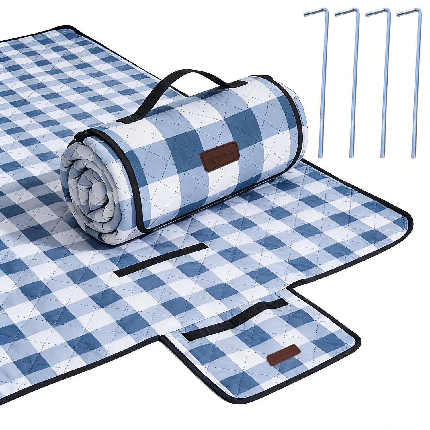 Picknickdecke Extra Groß 200x200cm Wasserdicht Faltbar Für Strand Camping Rasen Blau