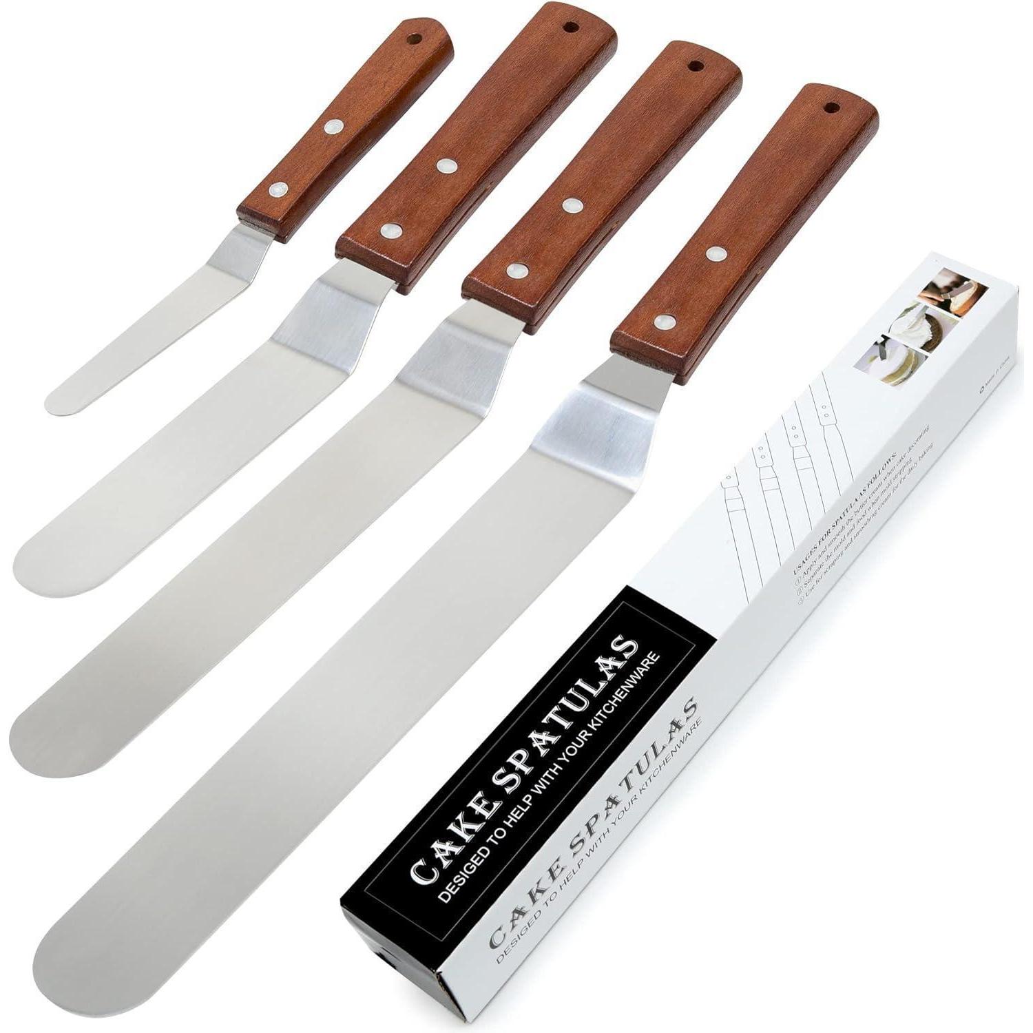Zuckerguss-spatel Set 4-teilig, Edelstahl, Holzgriff, Abgewinkelt