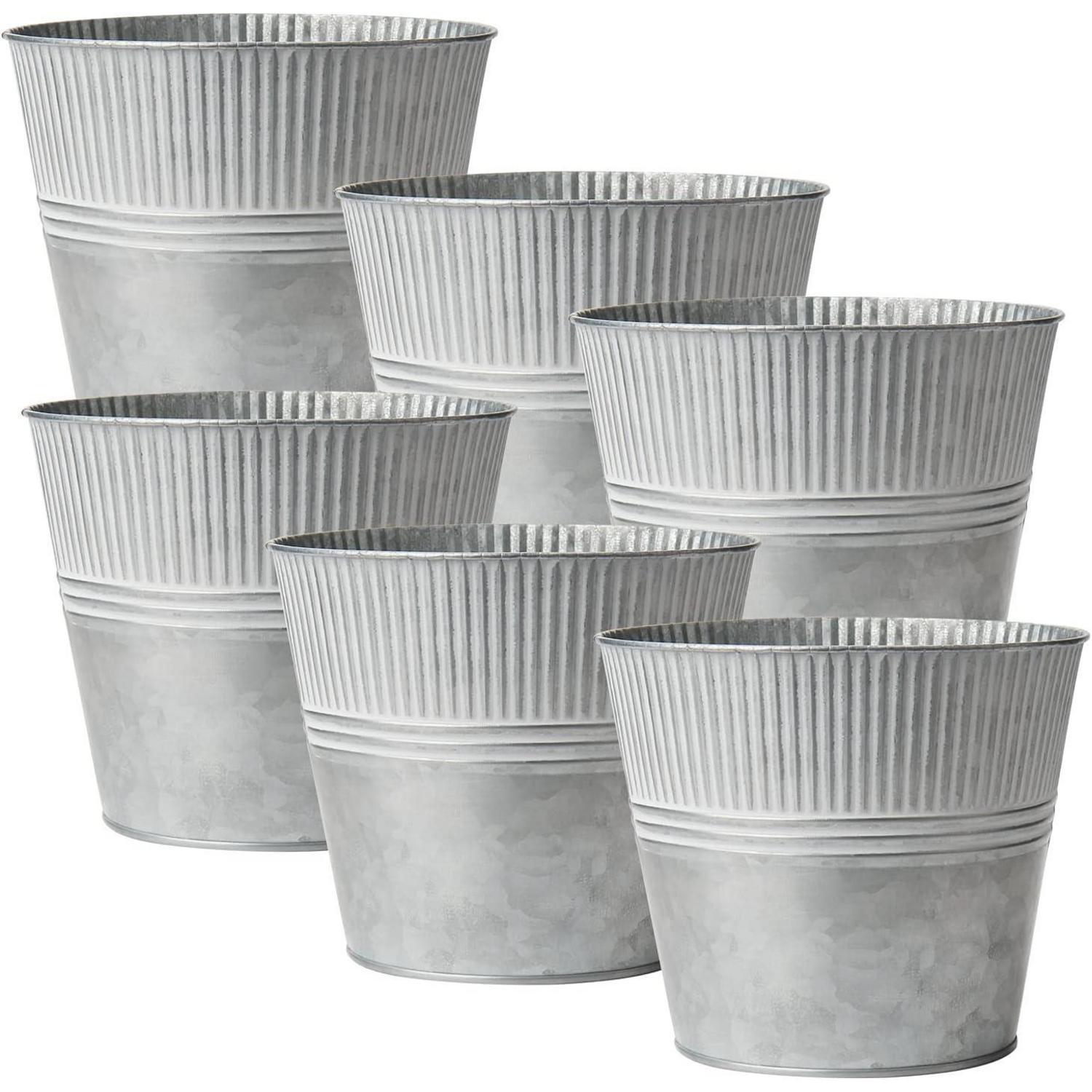 6er Set Blumentöpfe Verzinkter Stahl Vintage Metallgrau Für Drinnen & Draußen