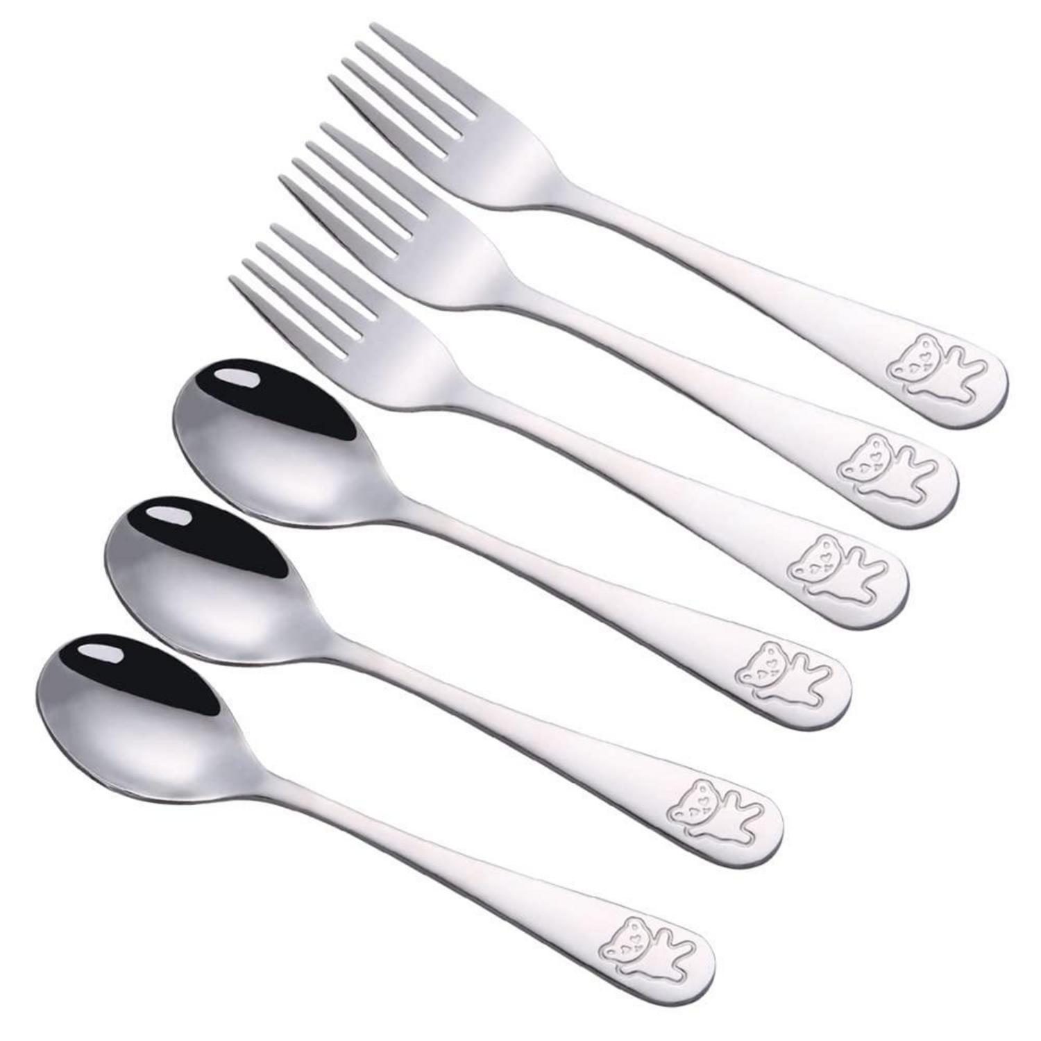 Kinderbesteck Set 6tlg. Edelstahl Mit Bärenmotiv, 3 Gabeln & 3 Löffel