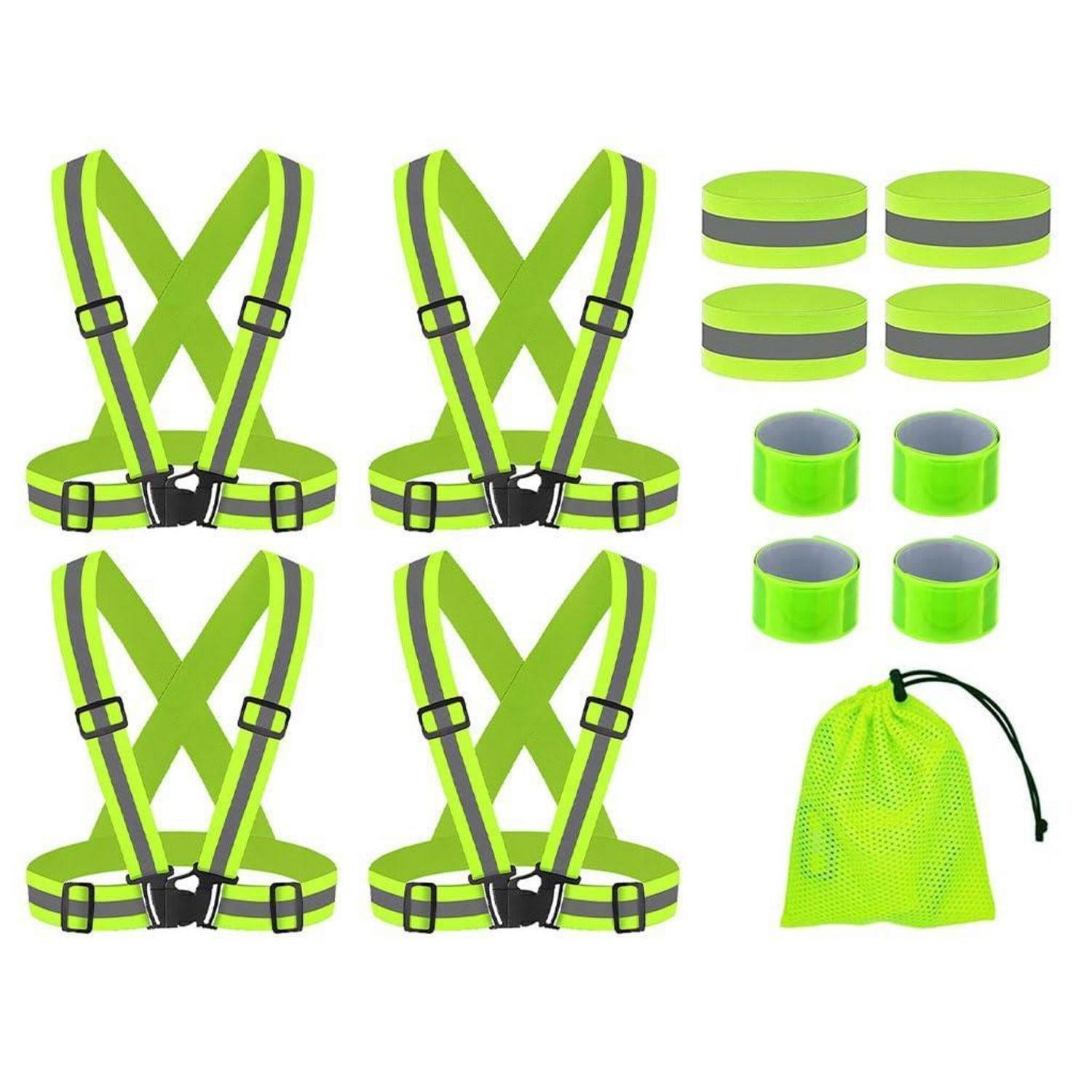 Reflektierende Warnwesten Set Mit Armbändern Und Netzbeutel, 4 Stück