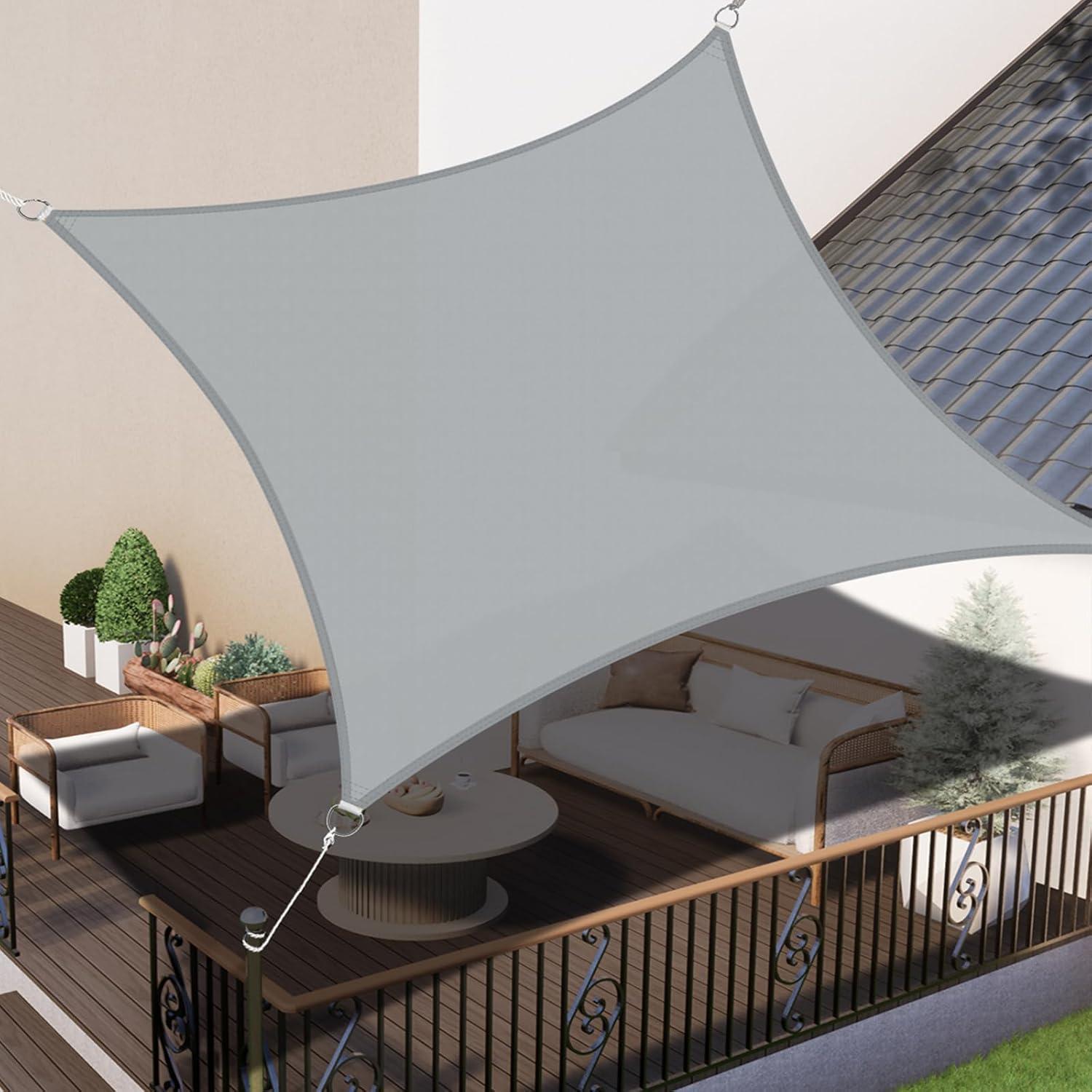 Sonnensegel 2x2m Wasserdicht Rechteckig Hellgrau 95% Uv-schutz Für Garten & Terrasse