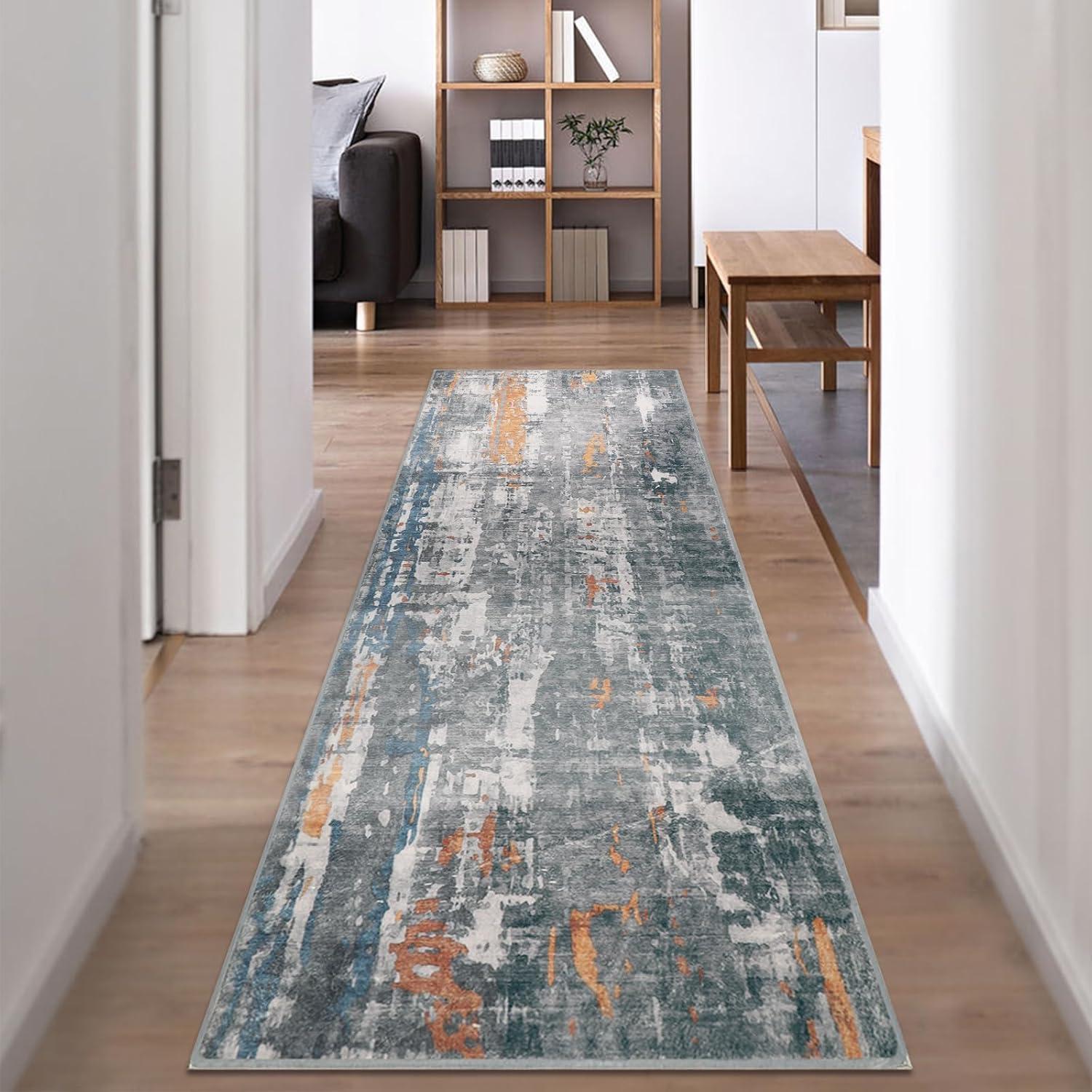 Flurläufer 65x240 Cm Rutschfest, Waschbar, Küchenläufer, Moderner Teppich Orange-braun
