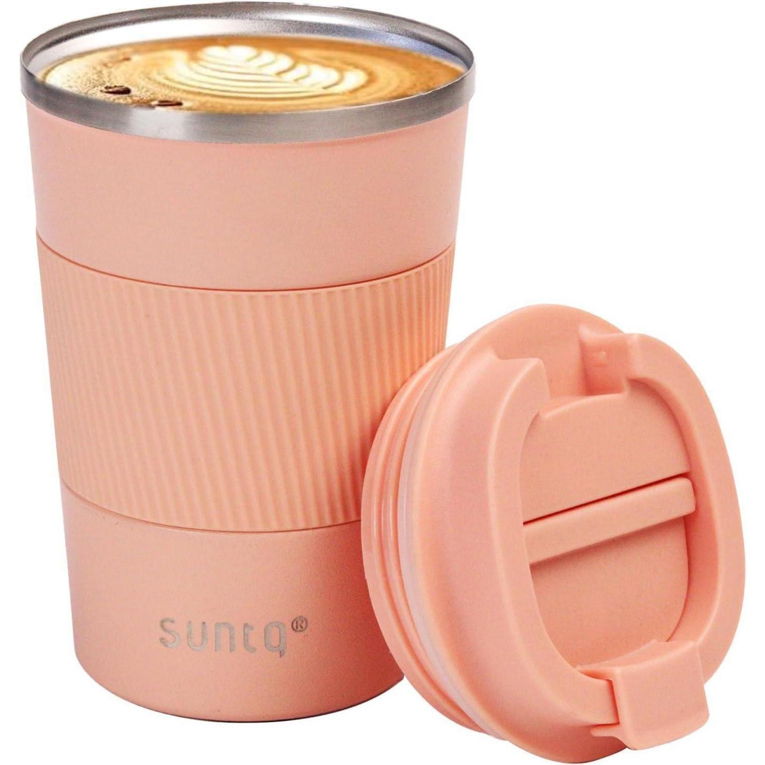 Kaffeebecher To Go Edelstahl 380ml, Doppelwandig Isoliert, Auslaufsicherer Deckel, Rosa Koral
