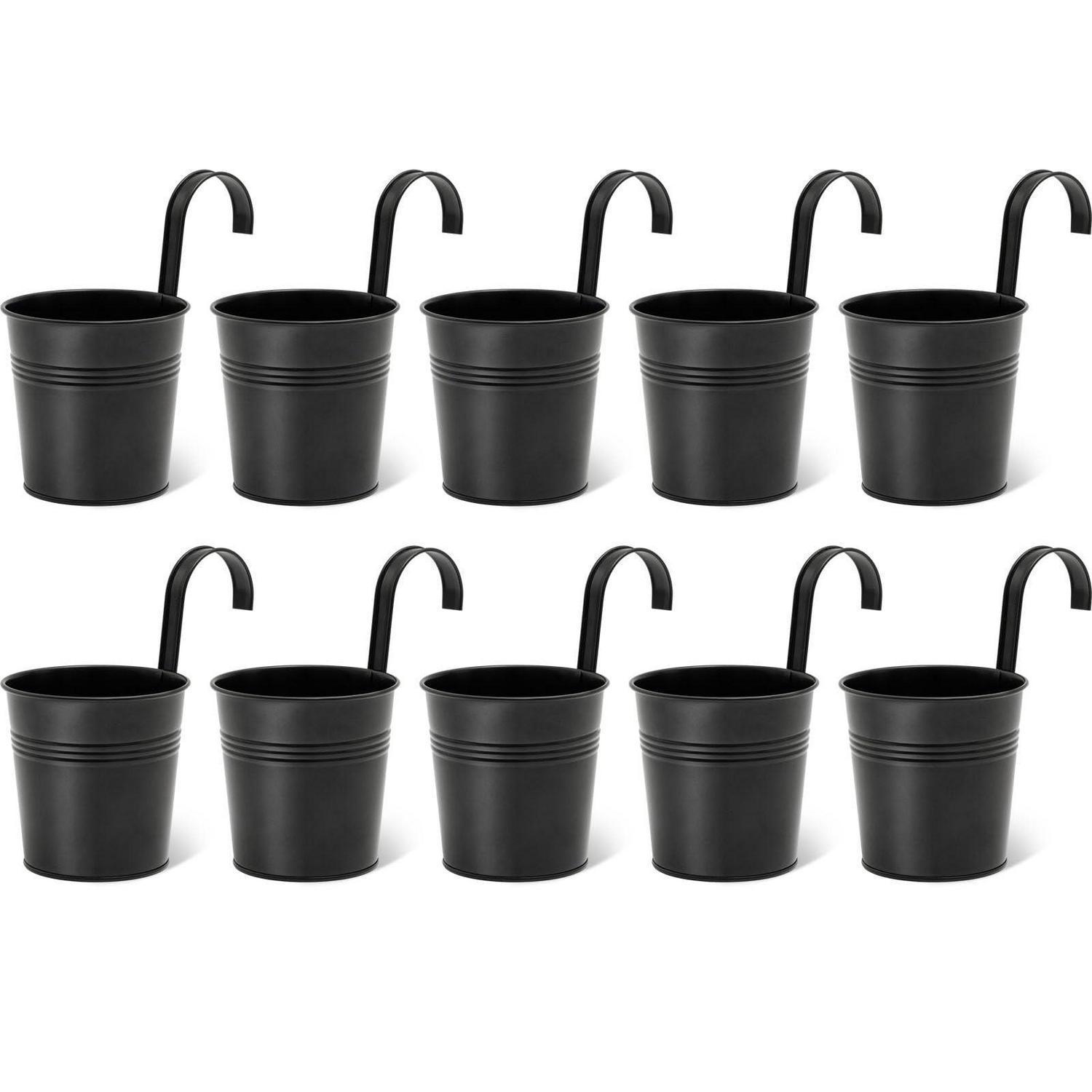 Hängende Blumentöpfe 10er Set, 10cm Metall Hängetöpfe Mit Haken, Balkon Deko Für Geländer, Kräutertopf Innen & Außen, Schwarz