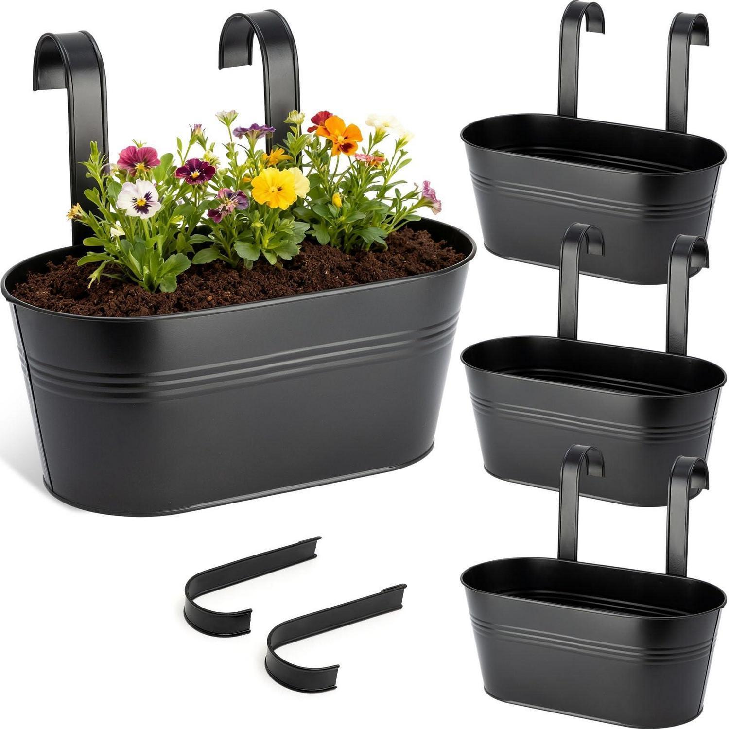 Hängende Blumentöpfe 4er Set, 30cm Metall Mit Abnehmbaren Haken, Balkonkasten Für Geländer