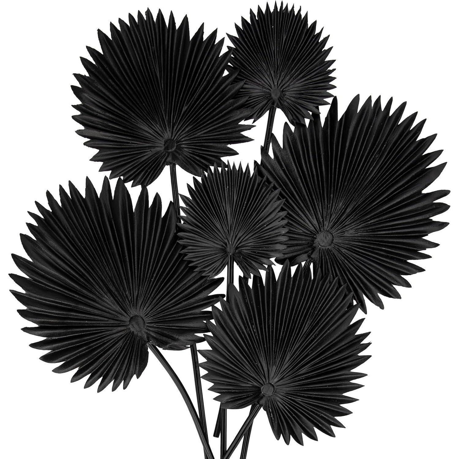 6x Künstliche Palmenblätter Schwarz, Tropische Wedel Mit Biegsamem Stiel, 45cm