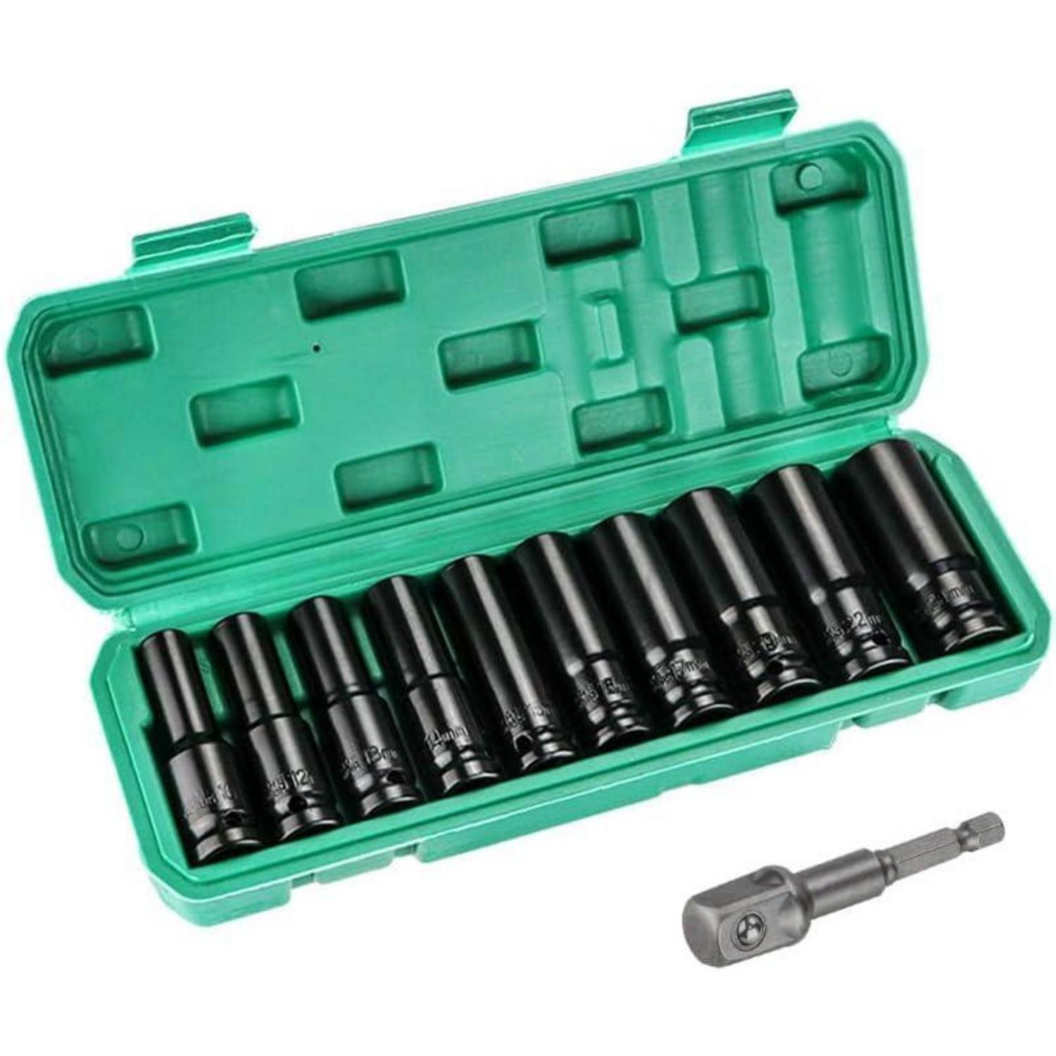Schlagschrauber Nüsse Set 11tlg 1/2 Zoll Metrisch 10-24mm Sechskant Stecknüsse Mit Kasten