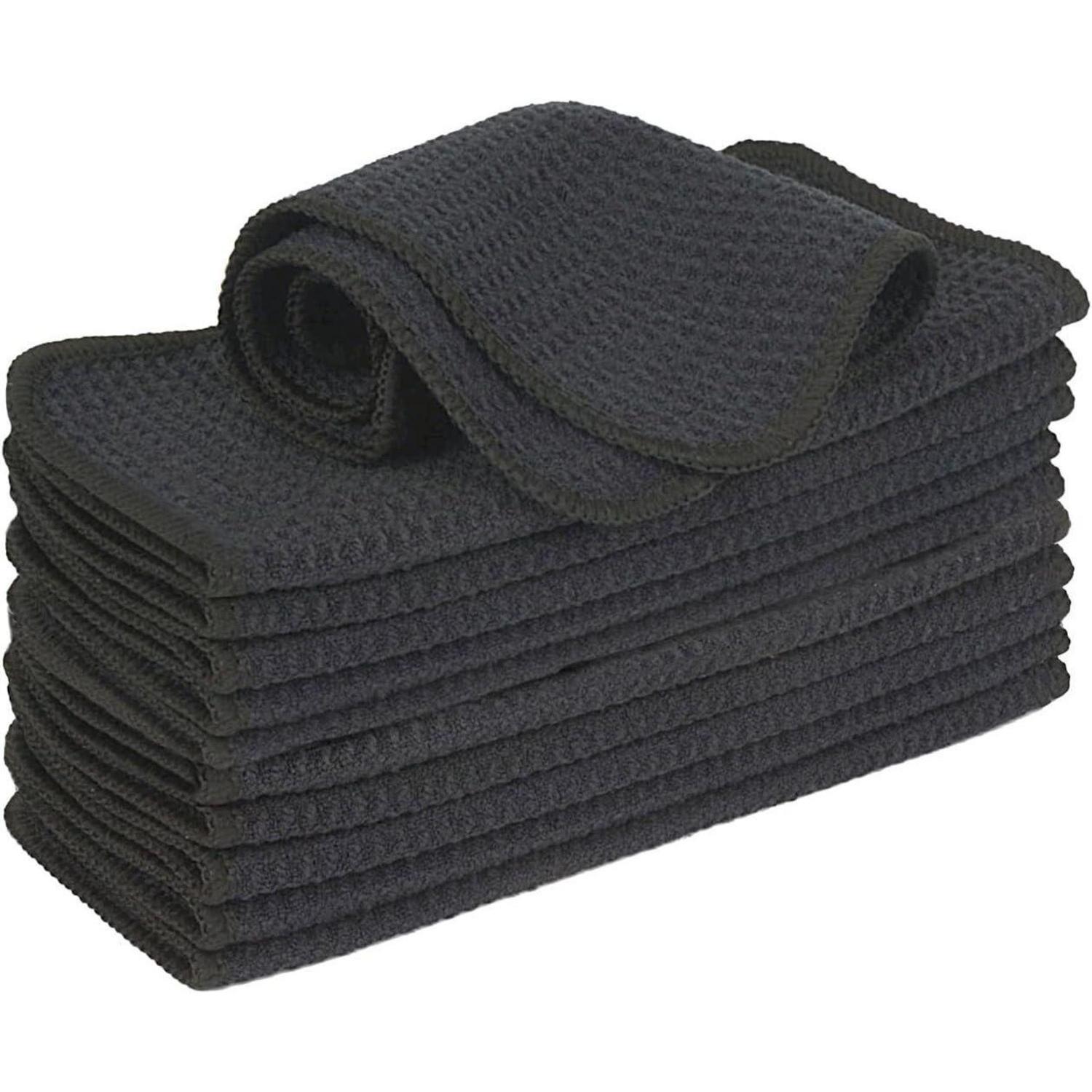 12x Mikrofasertücher Waffelmuster 20x20cm Schwarz Saugfähig & Fusselfrei