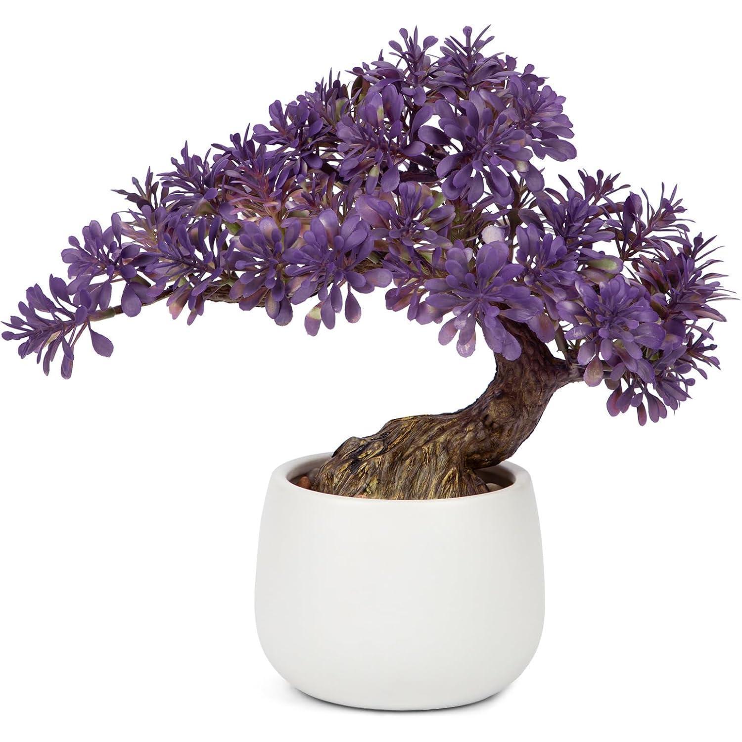 Künstlicher Bonsai Baum Lila 25cm Im Keramiktopf - Pflegeleicht & Naturgetreu