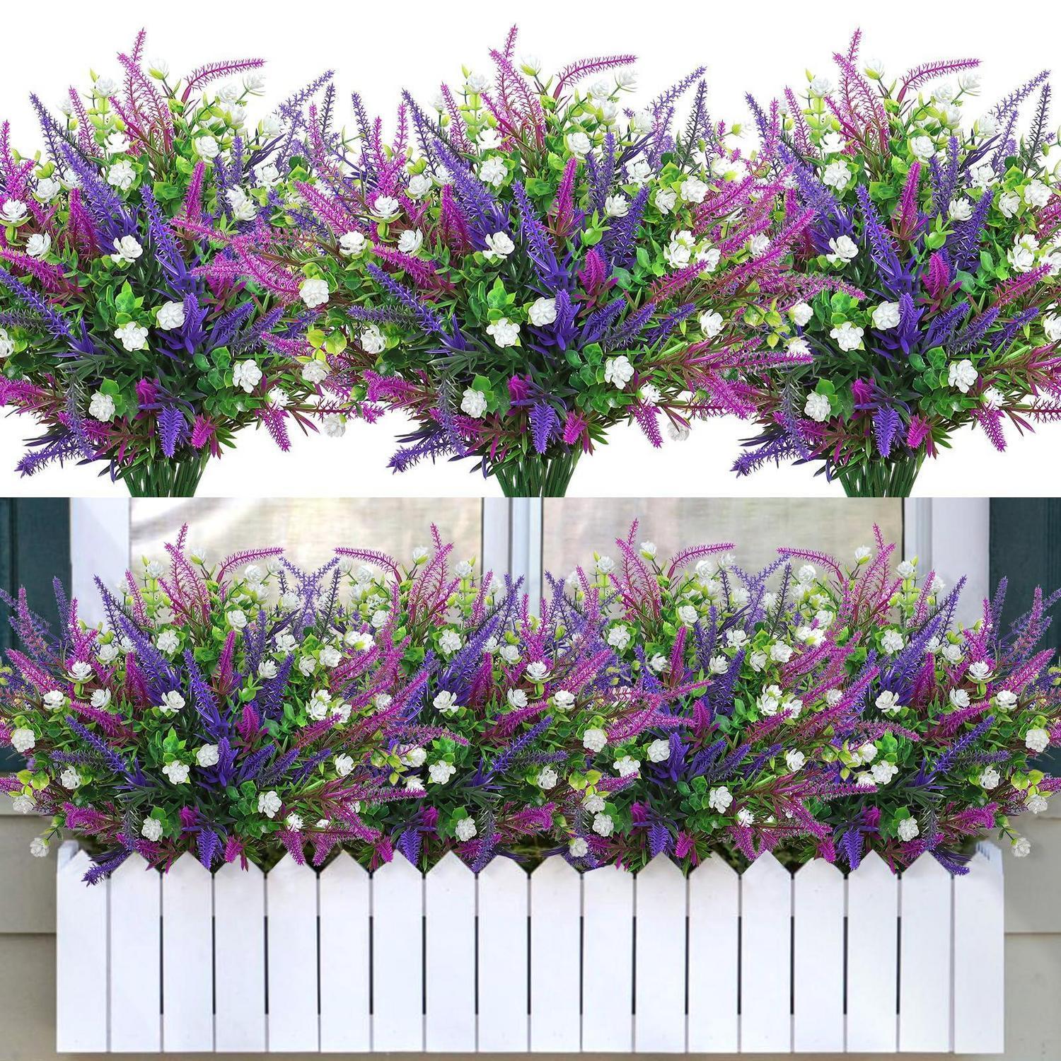 12 Bündel Kunstblumen Balkon Wetterfest Uv Beständig Lila Fuchsia Weiß