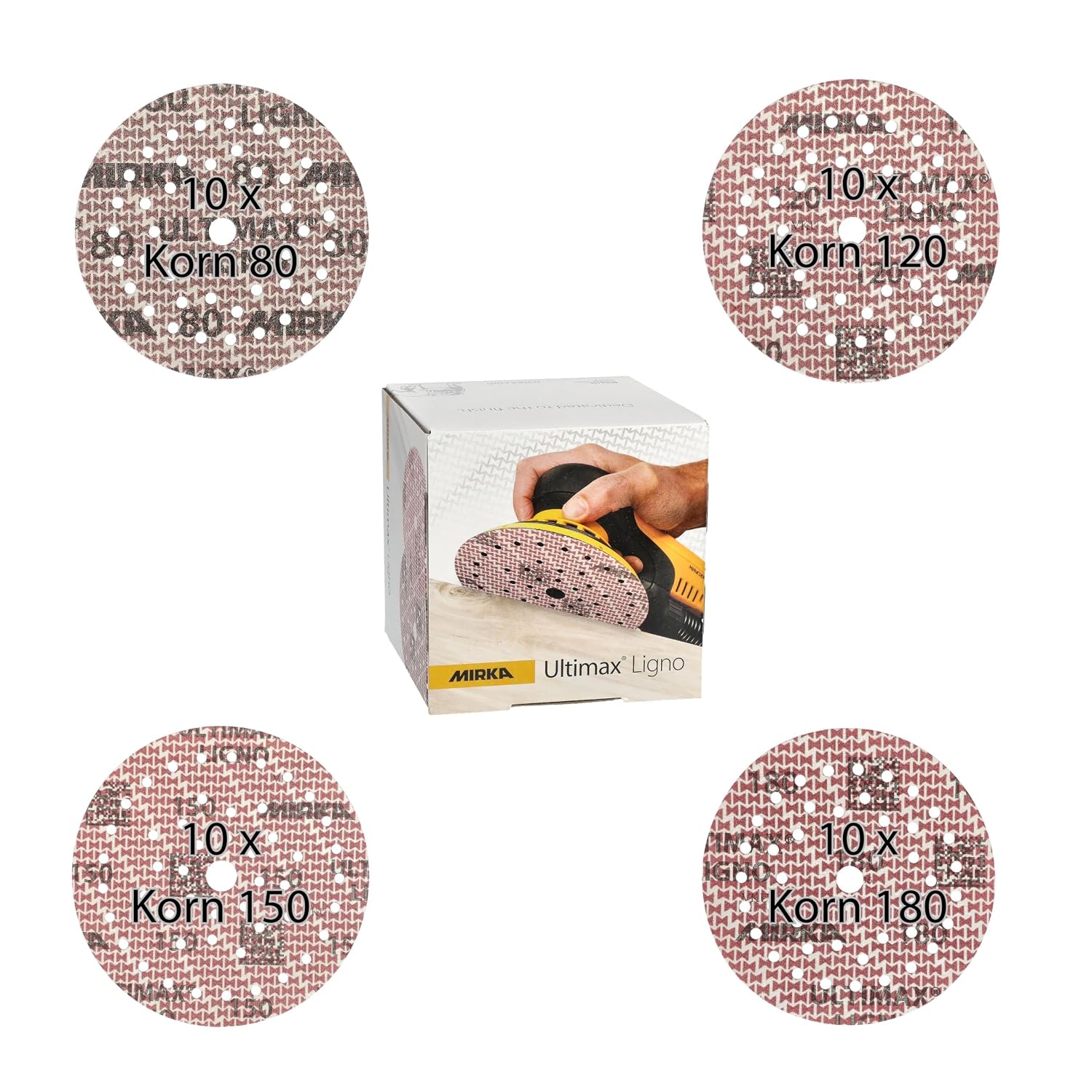 Mirka Ultimax Ligno Klettschleifscheiben Ø 125 Mm, Mix-pack 80/120/150/180, Je 10 Stk, 40 Stk, Für Exzenterschleifer
