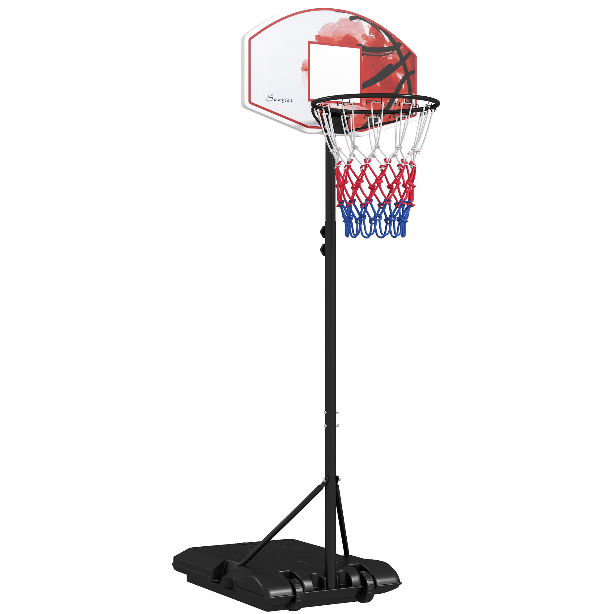 Basketballkorb Mit Verstellbarem Ständer 179-209 Cm, Mit Rollen, Stahl, Schwarz