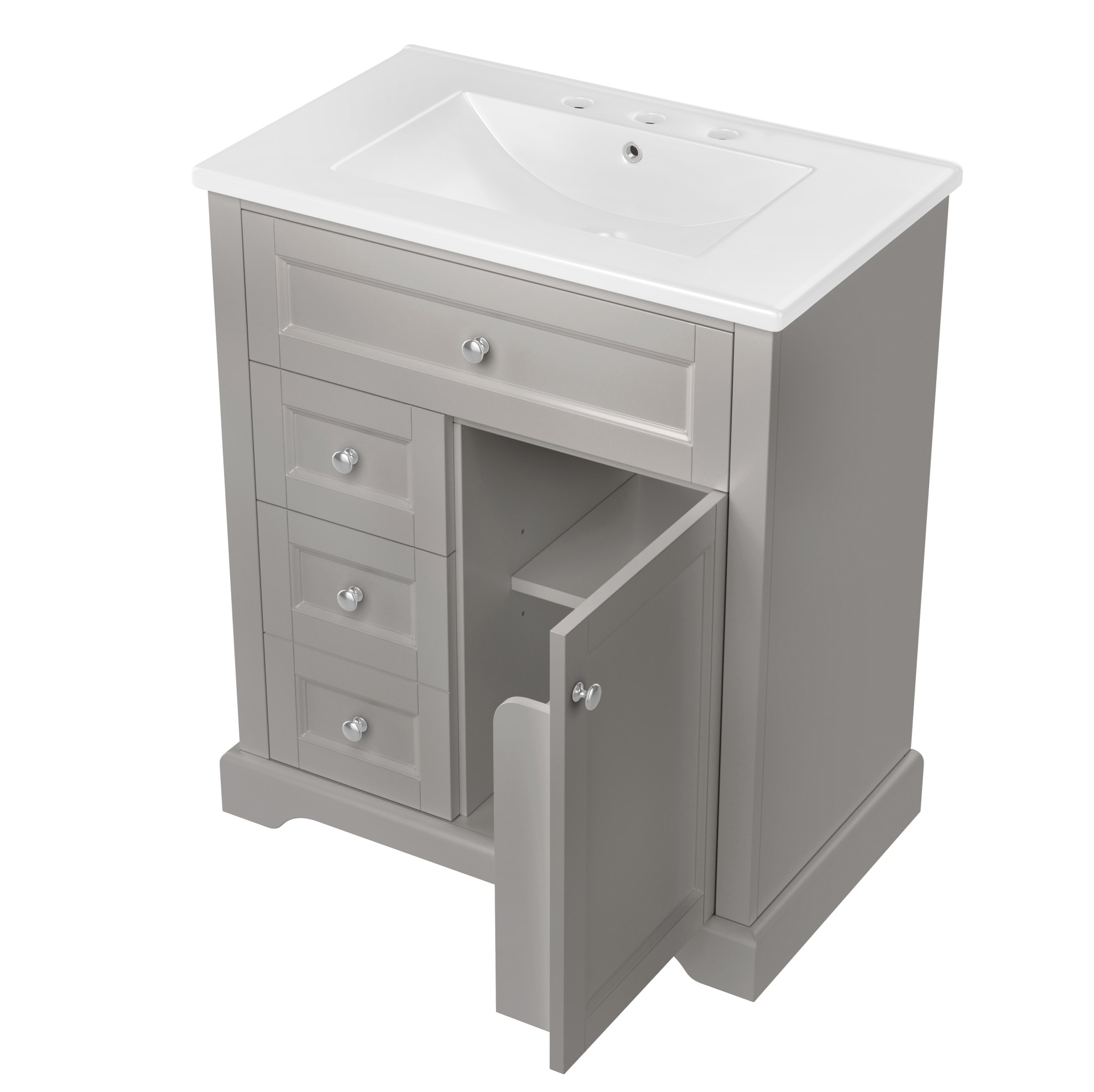 Badunterschrank Mit Keramikwaschbecken 76 X 46 X 87 Cm Grau Mdf