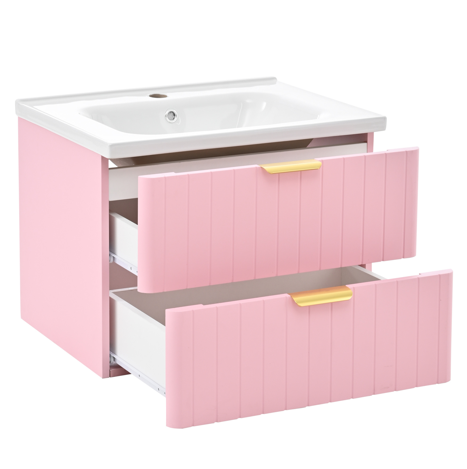 Hängender Badschrank Mit Einzelwaschbecken Aus Keramik, Feuchtigkeitsbeständig, Rosa, Modenuit