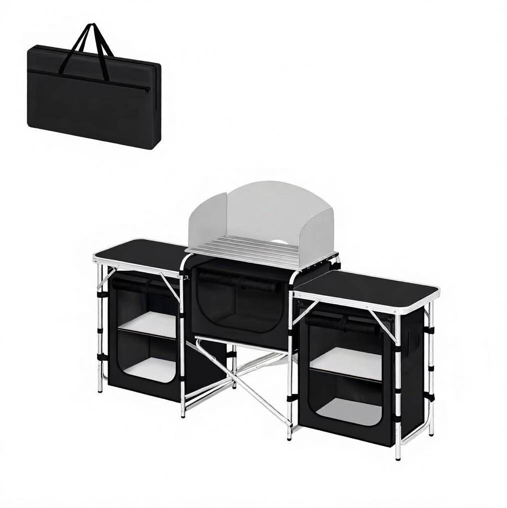 Klappbare Outdoor-küchenstation In Schwarz Aus Aluminium, Mdf Und Oxford-gewebe Modenuit