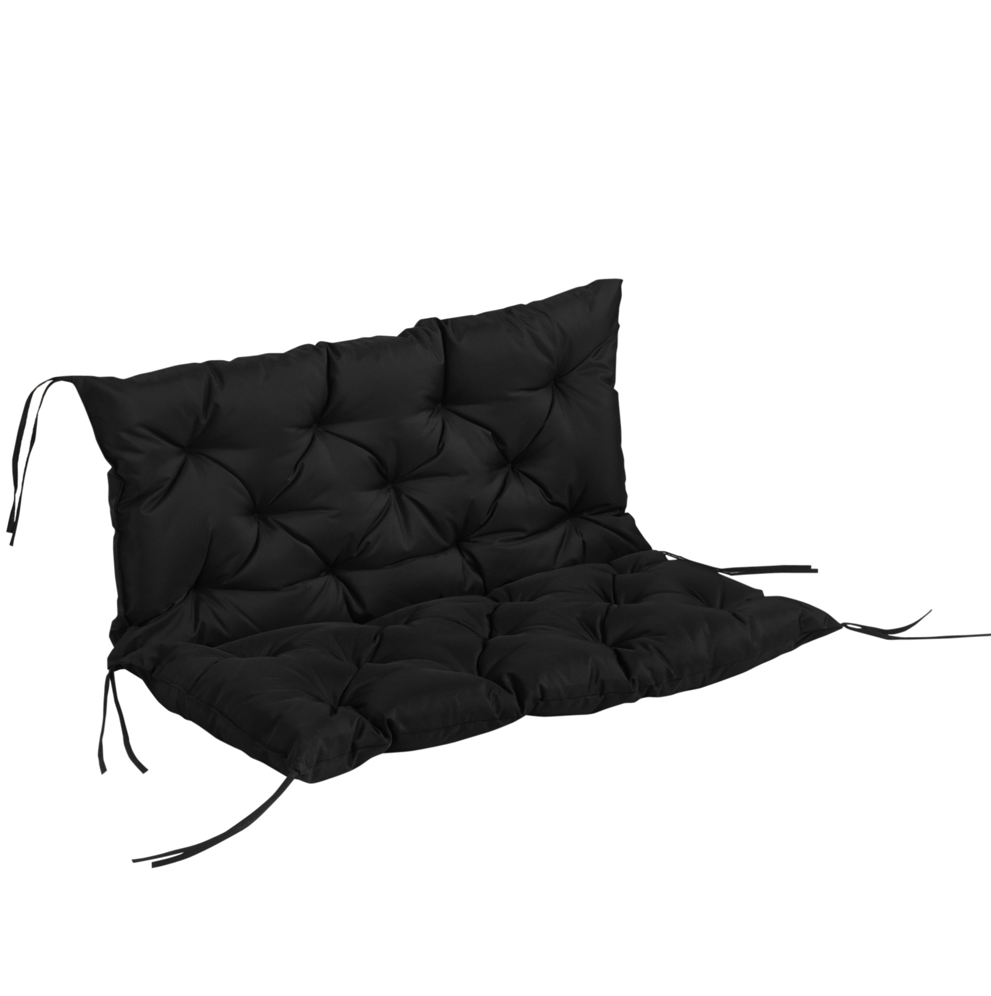 Bankkissen Für 3-sitzer, 100 X 98 X 8 Cm, Aus Schwarzem Polyester, Mit 6 Bändern