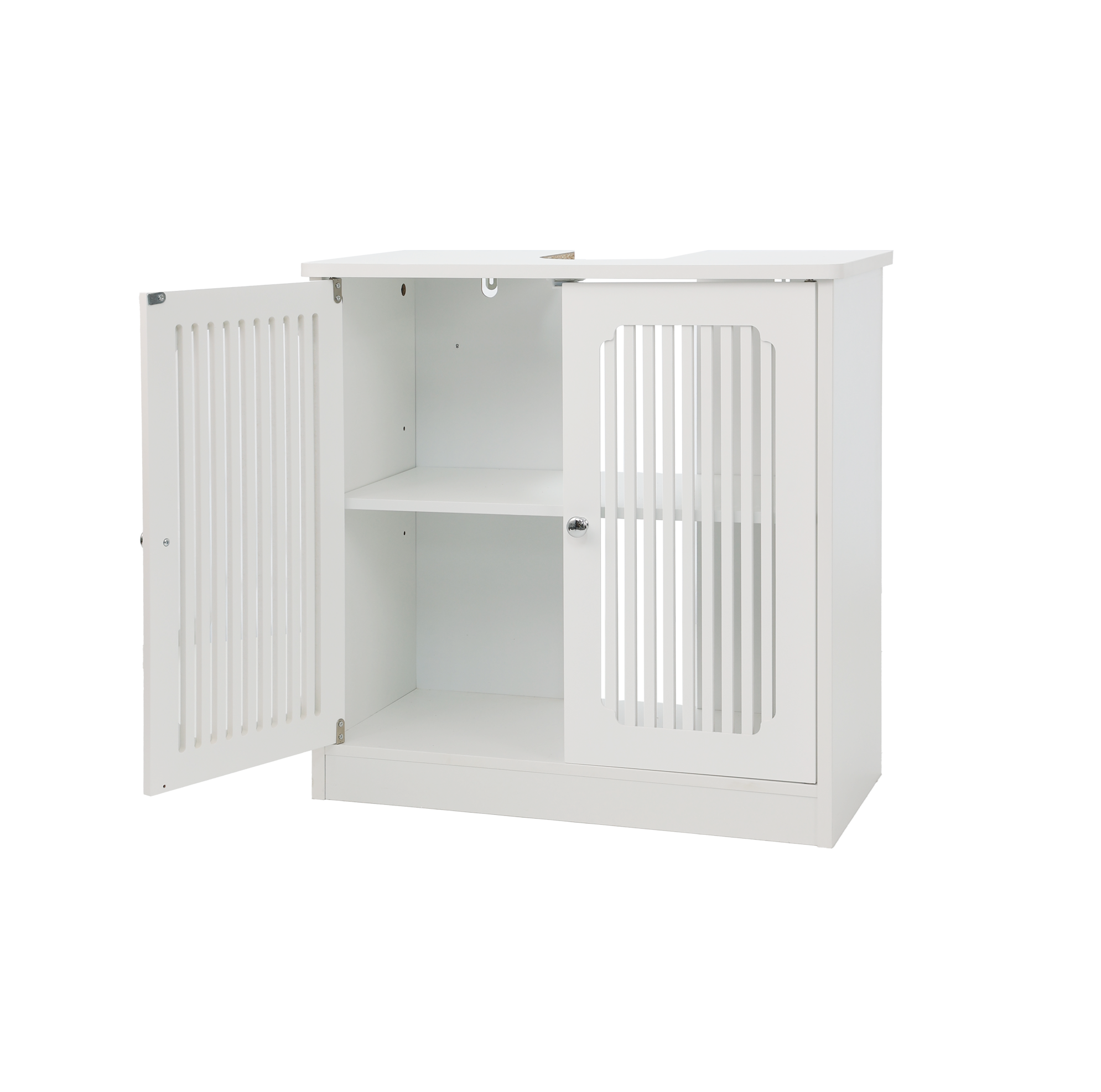 Weißer Waschbeckenunterschrank Mit Doppeltür Und Lamellenfront, 60 X 30 X 60 Cm