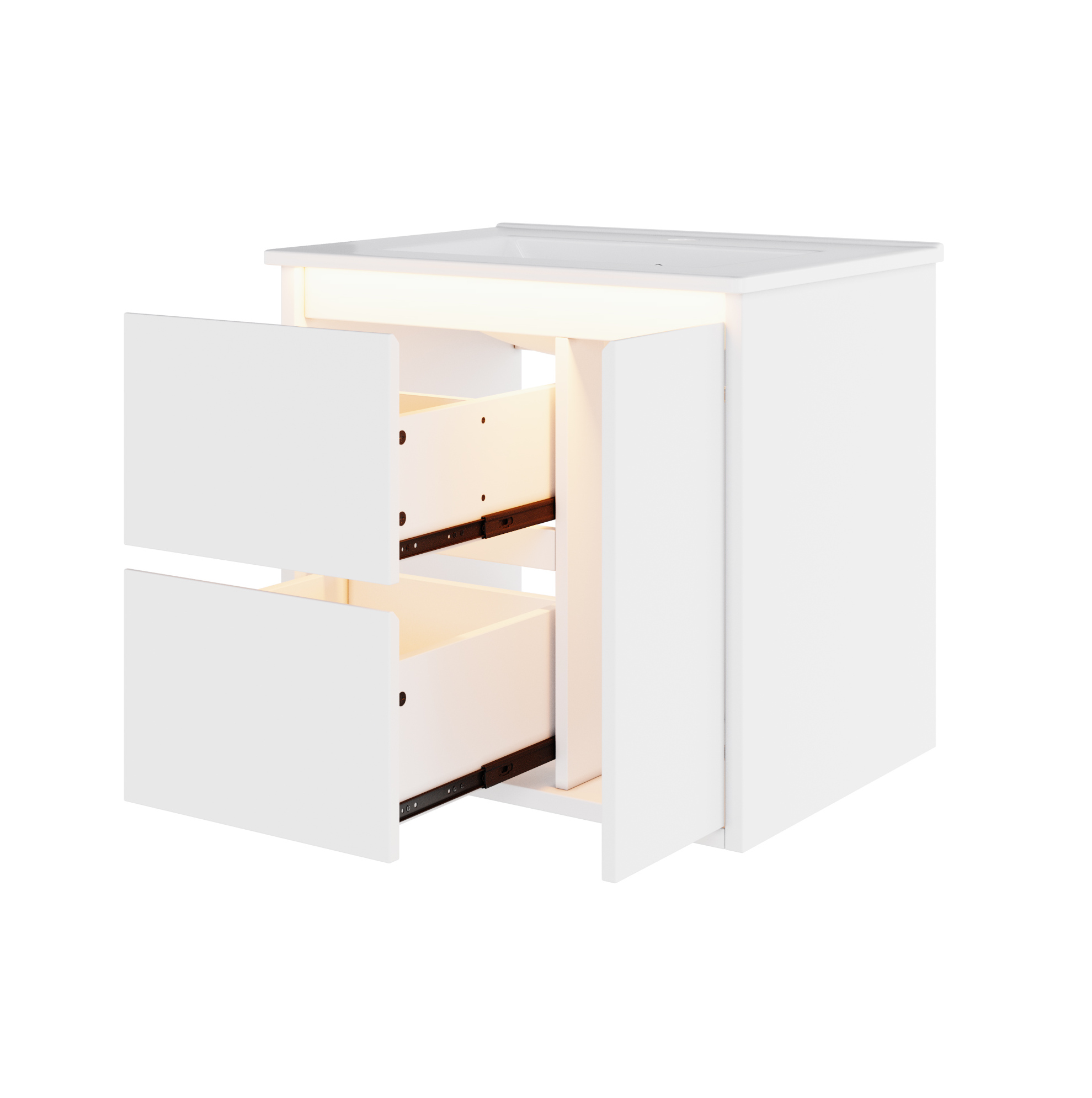 Hängendes Badmöbel 61x46,5x57 Cm Weiß Aus Mdf Mit Keramikwaschbecken Und Led