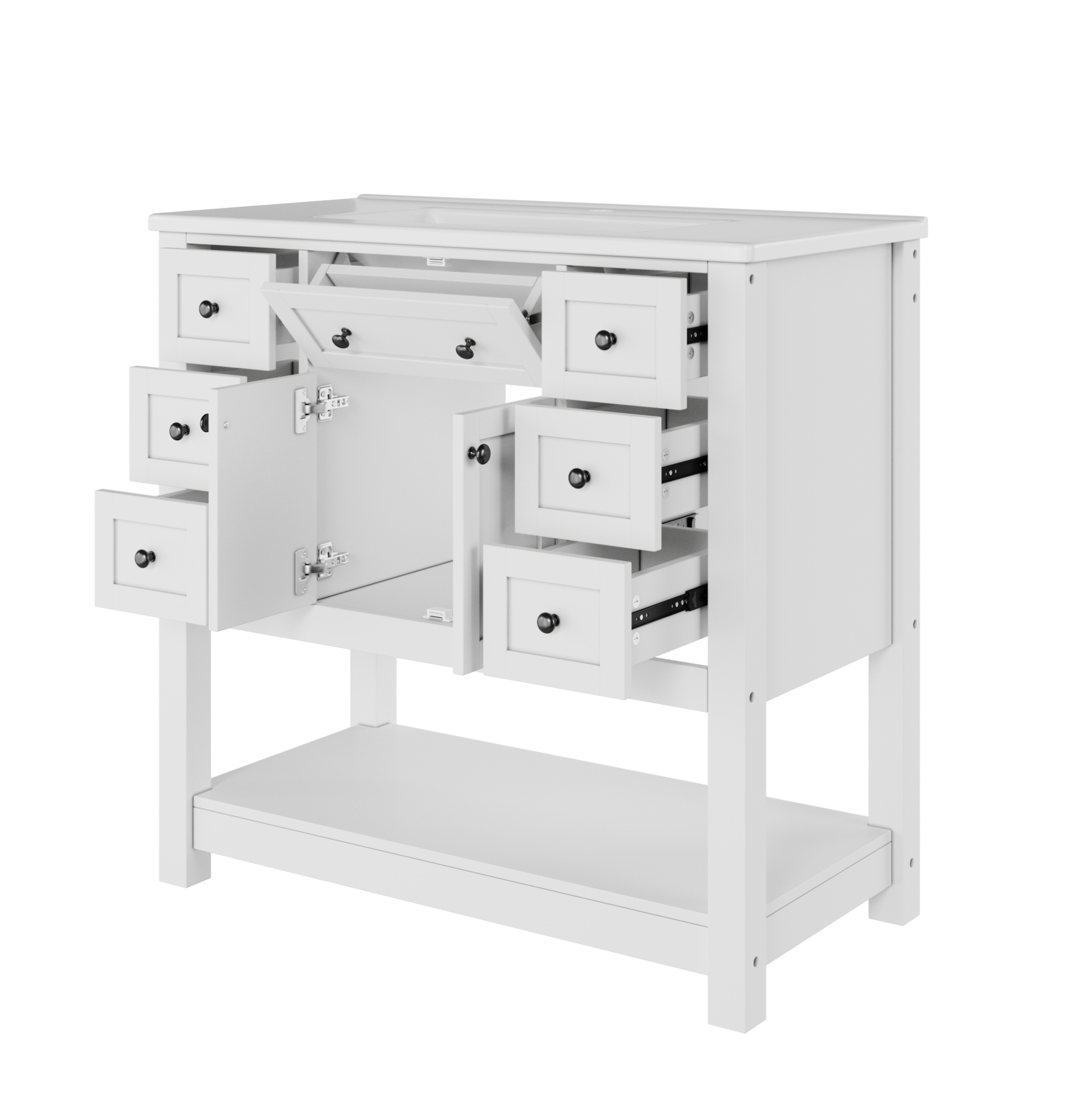Freistehender Badschrank Mit Keramikwaschbecken, Mdf, Weiß, Modenuit