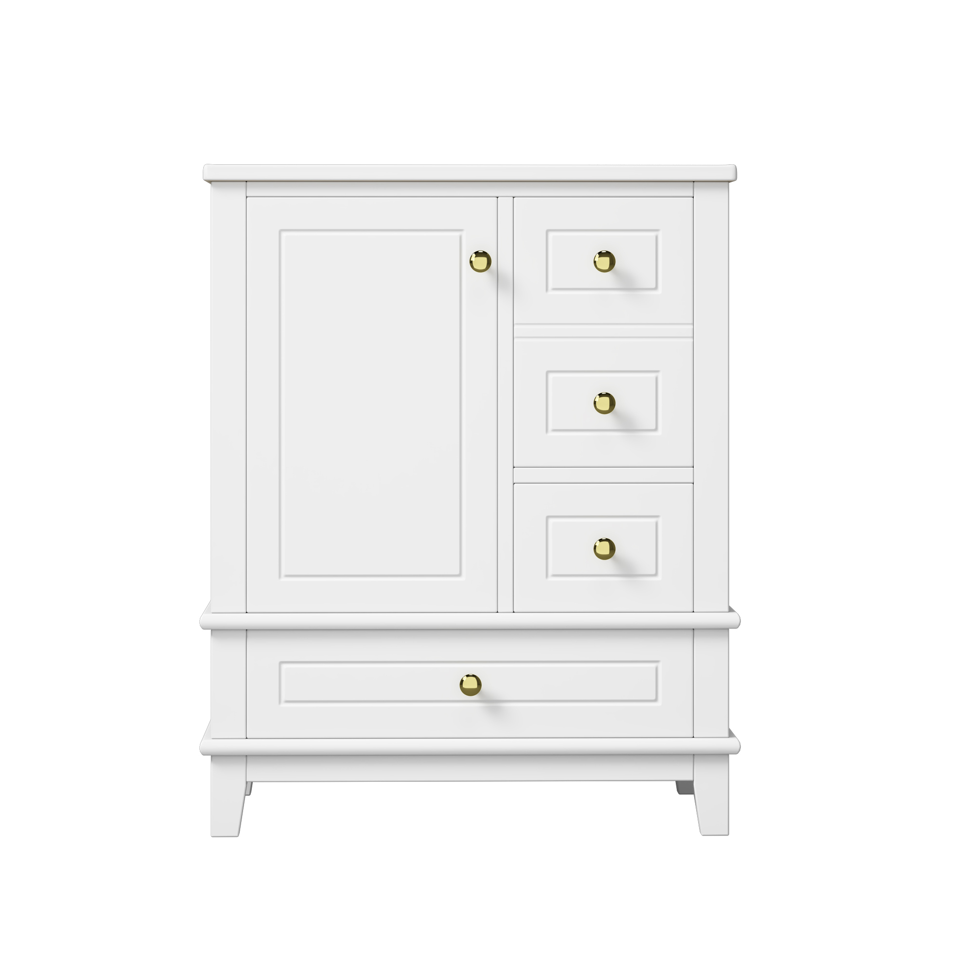 Freistehender Badschrank 61 Cm Weiß Hochglanz Mit Keramikwaschbecken, 3 Schubladen Und Tür