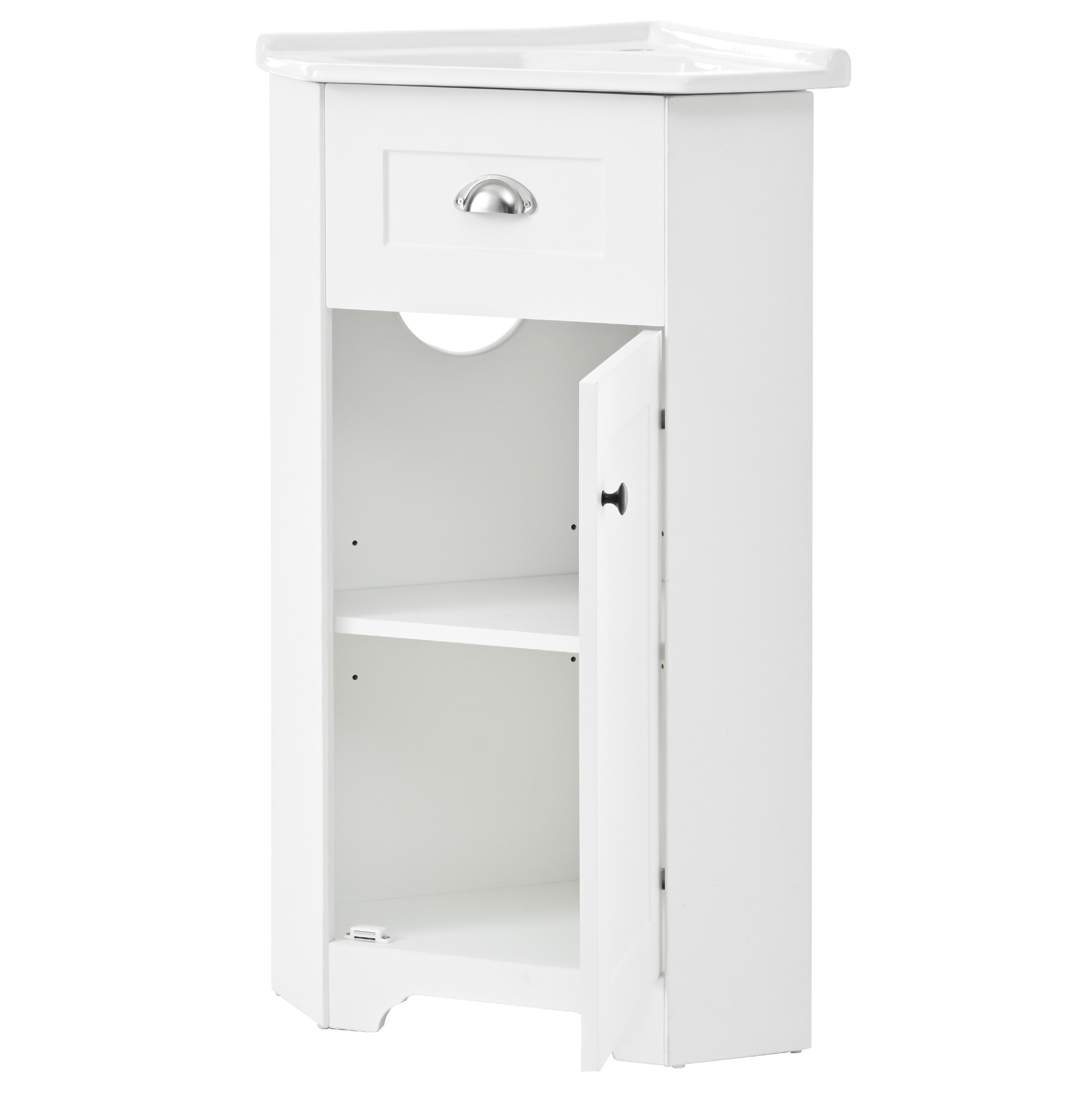 Freistehender Badschrank Mit Einzelwaschbecken Aus Keramik, Weißes Mdf 59 Cm Modenuit