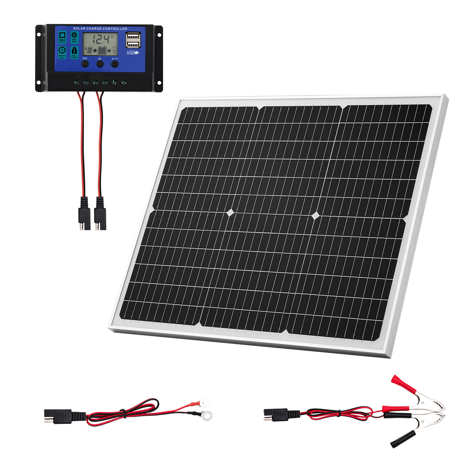 Mophorn Solarpanel 12v Monokristallines Solarpanel-kit, 50w, Mit Effizientem Mppt-controller, Geeignet Für Auto, Boot, Wohnmobil, Anhänger Und Flachdach (halterung Separat Erhältlich)