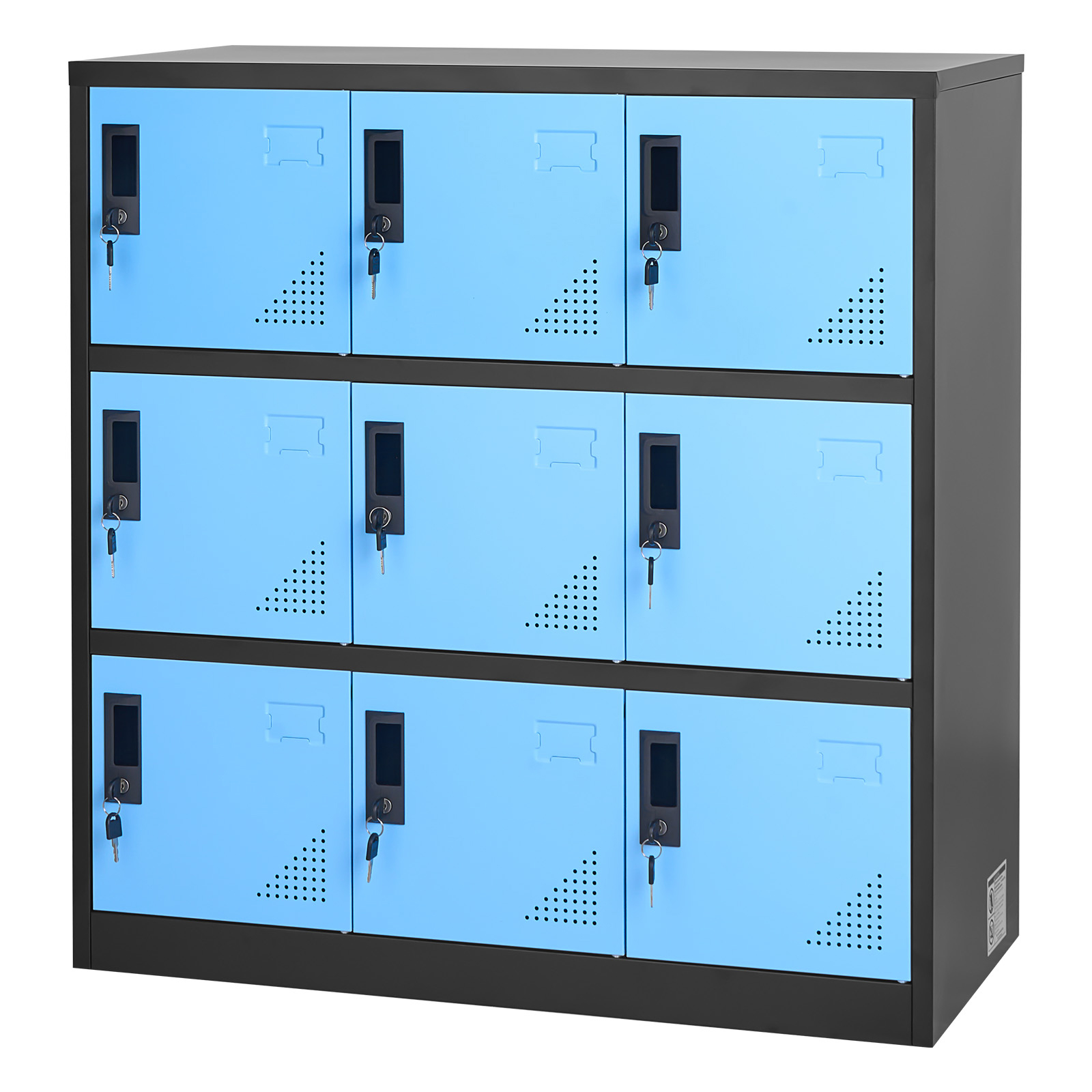 Mophorn Metallspind Mit 3 Ebenen, Schließfachschrank, Tragfähigkeit 30 Kg, Wertfachschrank Mit 2 Schlüsseln Pro Tür, Ideal Für Büro, Schule, Fitnessstudio, Einfache Montage, 90x45x94 Cm, Blau/schwarz