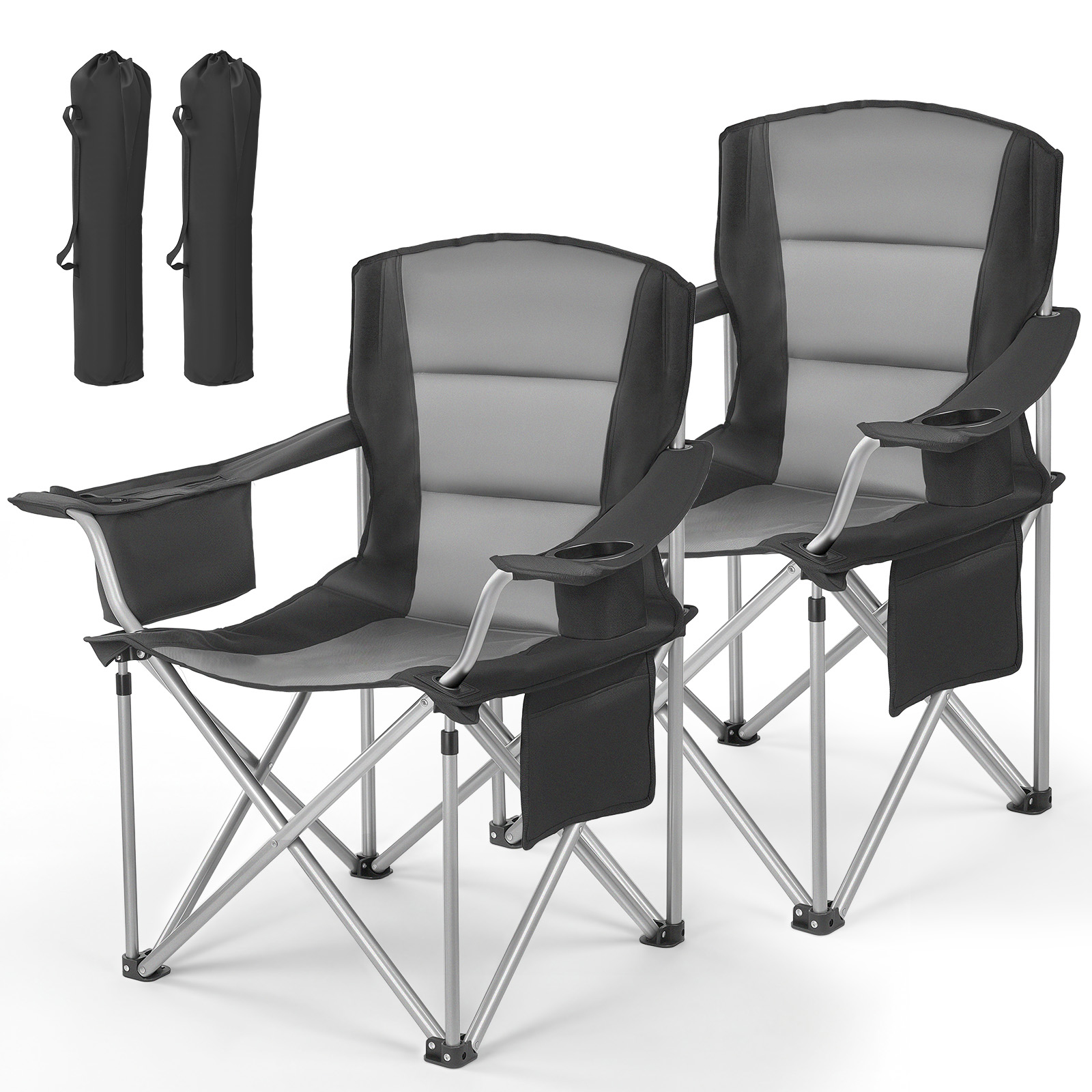 Mophorn 2 X Klappbare Campingstühle (übergroß) Mit 204 Kg Tragkraft, Anglerstühle Mit Gepolsterten Rücken- Und Armlehnen, Faltstühle Mit Getränkehalter Und Seitentasche, Ideal Für Outdoor-aktivitäten