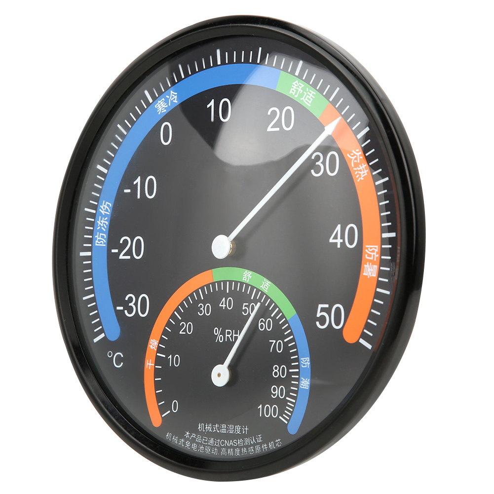 Haushalts-thermometer/hygrometer Für Drinnen Und Draußen, Rund, Mit Zeiger, Temperatur- Und Feuchtigkeitsanzeige, Th101, Schwarz