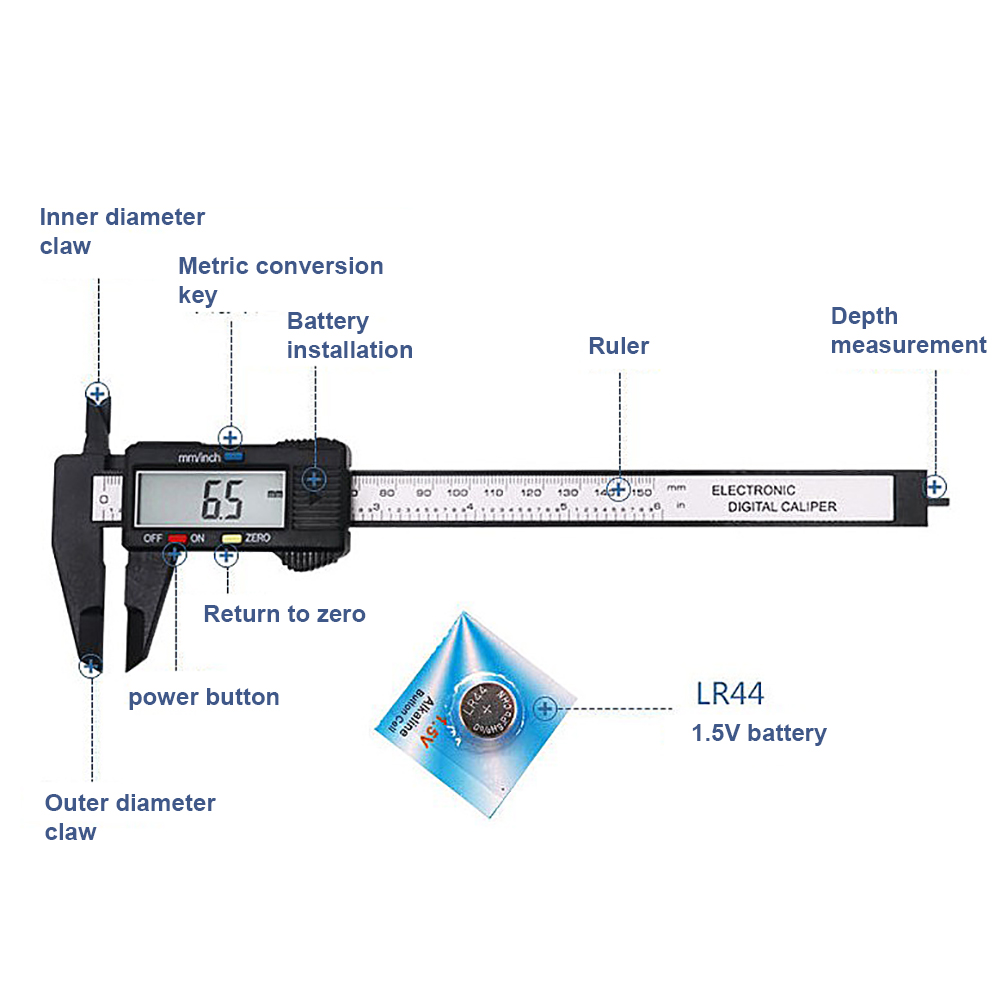 Digitaler Messschieber 0-6 Zoll/0-150 Mm Umrechnung Mit Großem Lcd-display, Elektronischer Nonius-messschieber Aus Kunststoff, Messwerkzeug