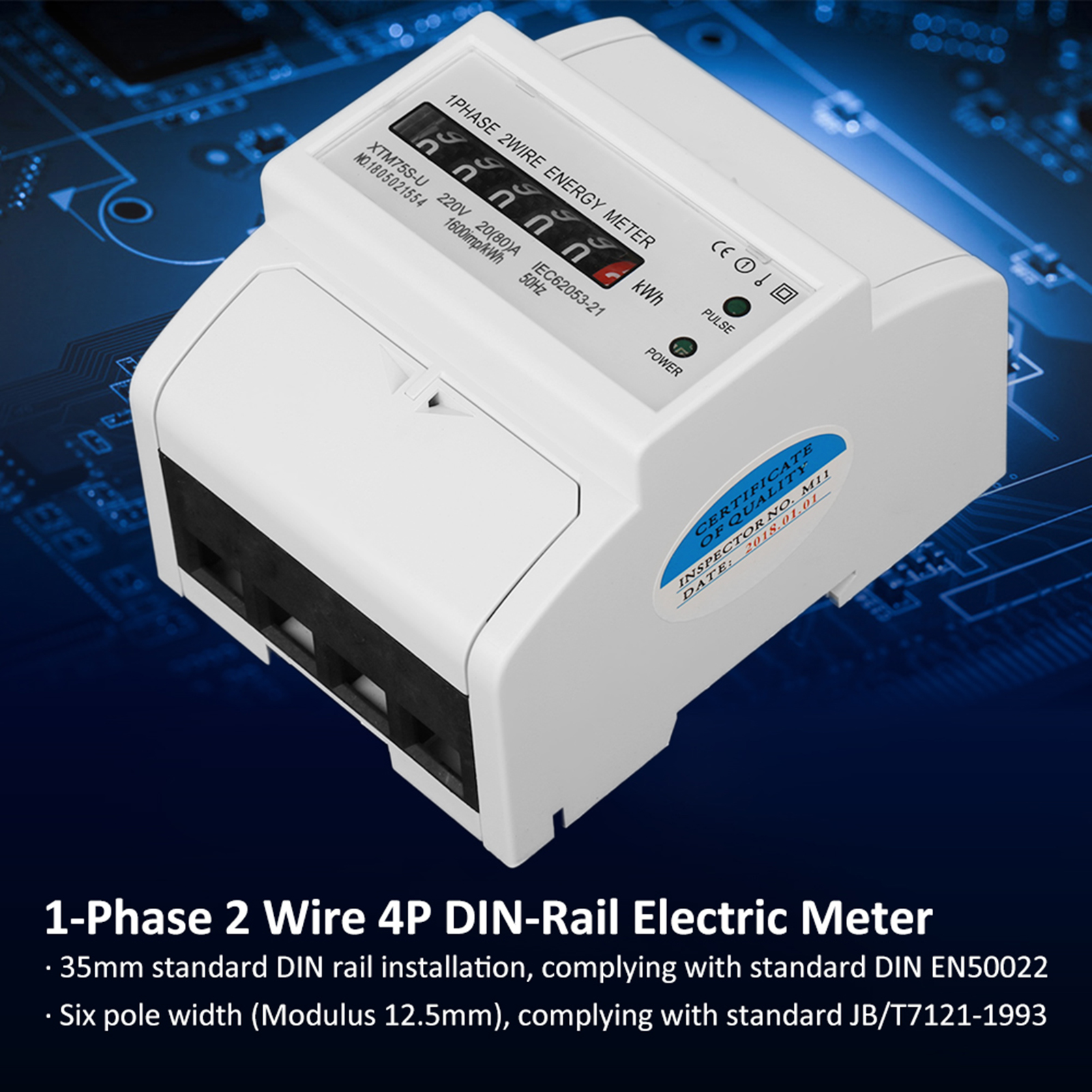 220v Digitaler 1-phasen-2-draht-4p-din-schienen-stromzähler Elektronischer Kwh-zähler (20(80)a)