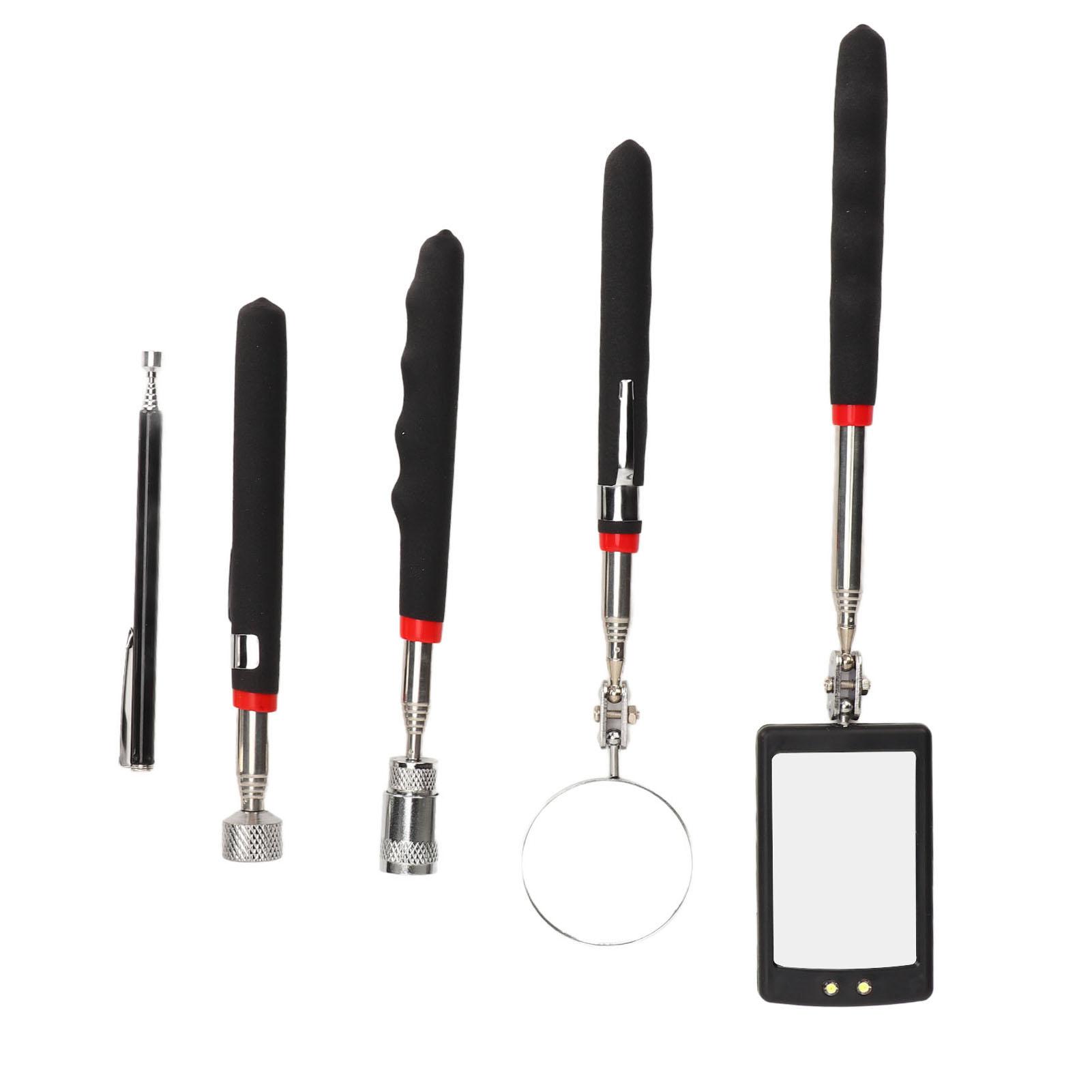 5-teiliges Set Magnetischer Hebevorrichtungen Mit Teleskopspiegel Und Led-lampe Für Inspektion Und Wartung