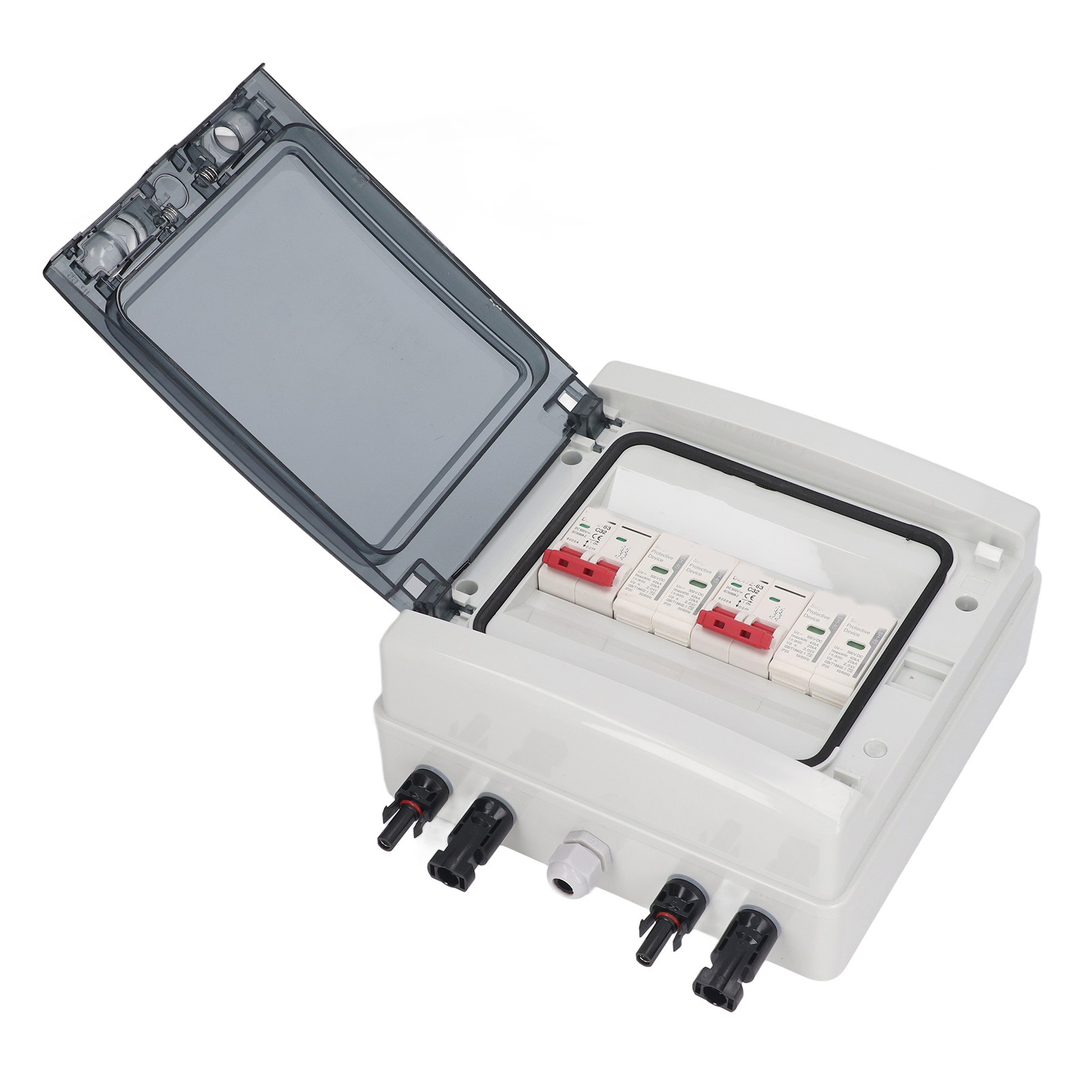 Pv-leistungsschalter Dc 500v 32a Ip65 Trennschalter 2 Eingänge 2 Ausgänge Mit Schutzgehäuse