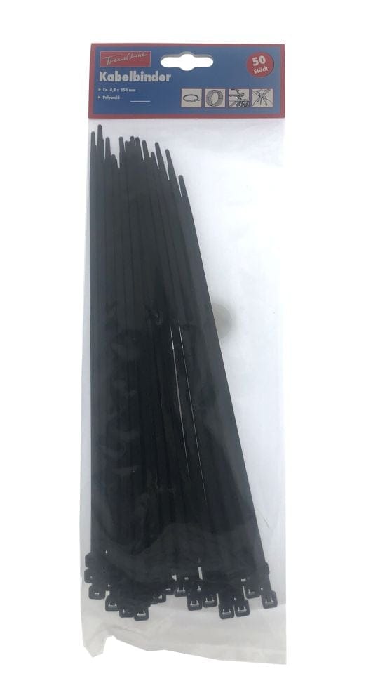 Kabelbinder 4,8 x 250 mm Schwarz 50 Stück Polyamid Kabel Binder - Trendline