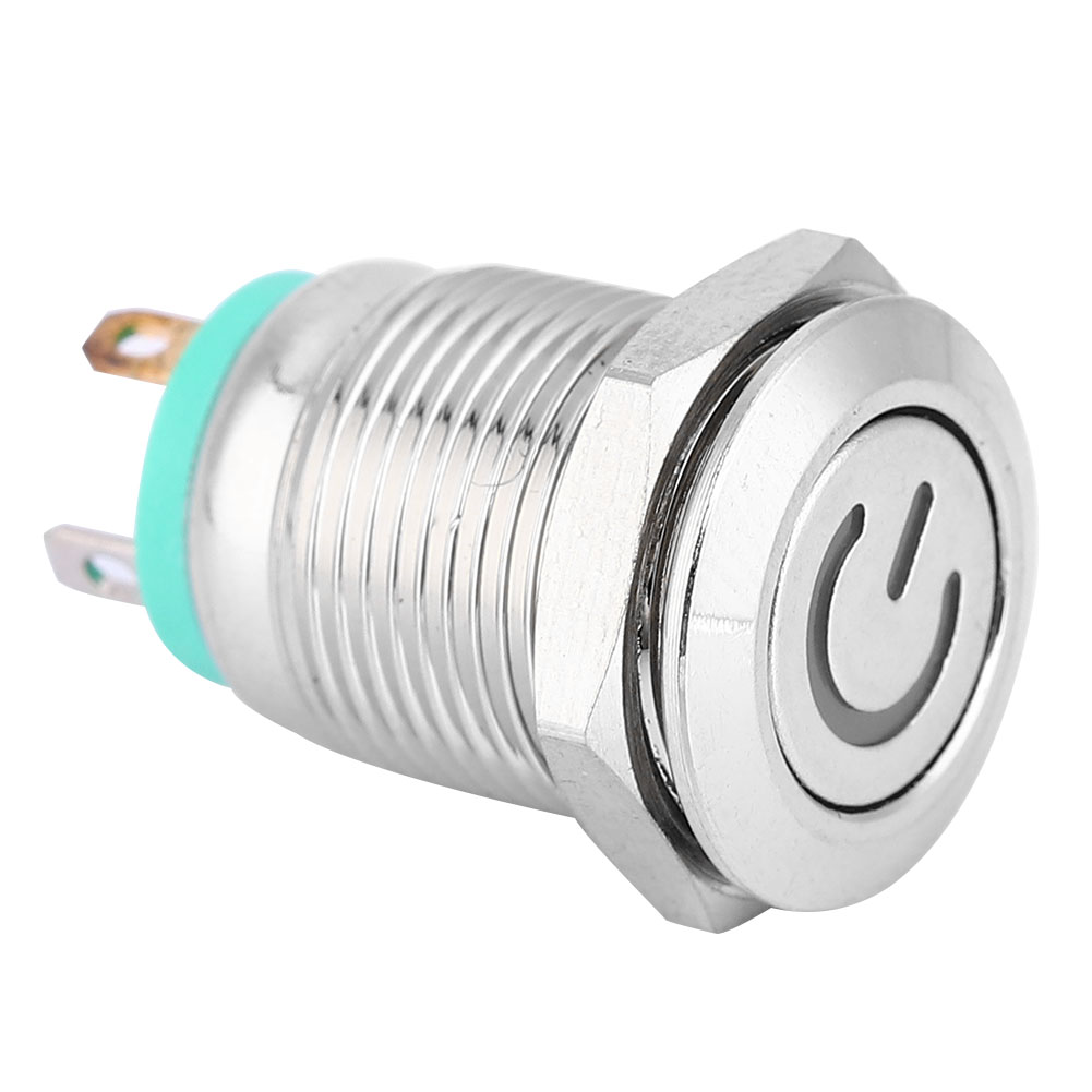Grüner Led-licht-flachkopf-selbstrückstell-metall-druckknopf Mit Betriebssymbol 12 Mm (3 V)