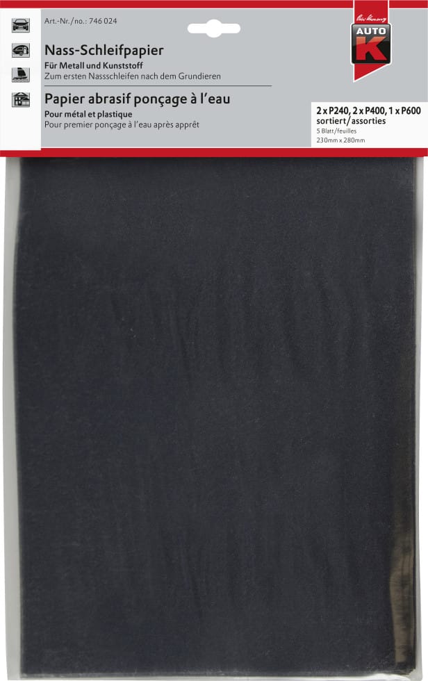 Nass-Schleifpapier p 1000, 23 x 28 cm, 5 Stück Schleifen Schmirgelpapier - Auto-k